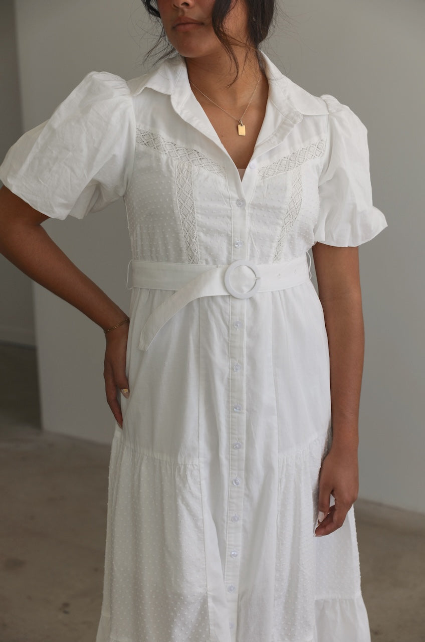 White Cotton Button Down Dress