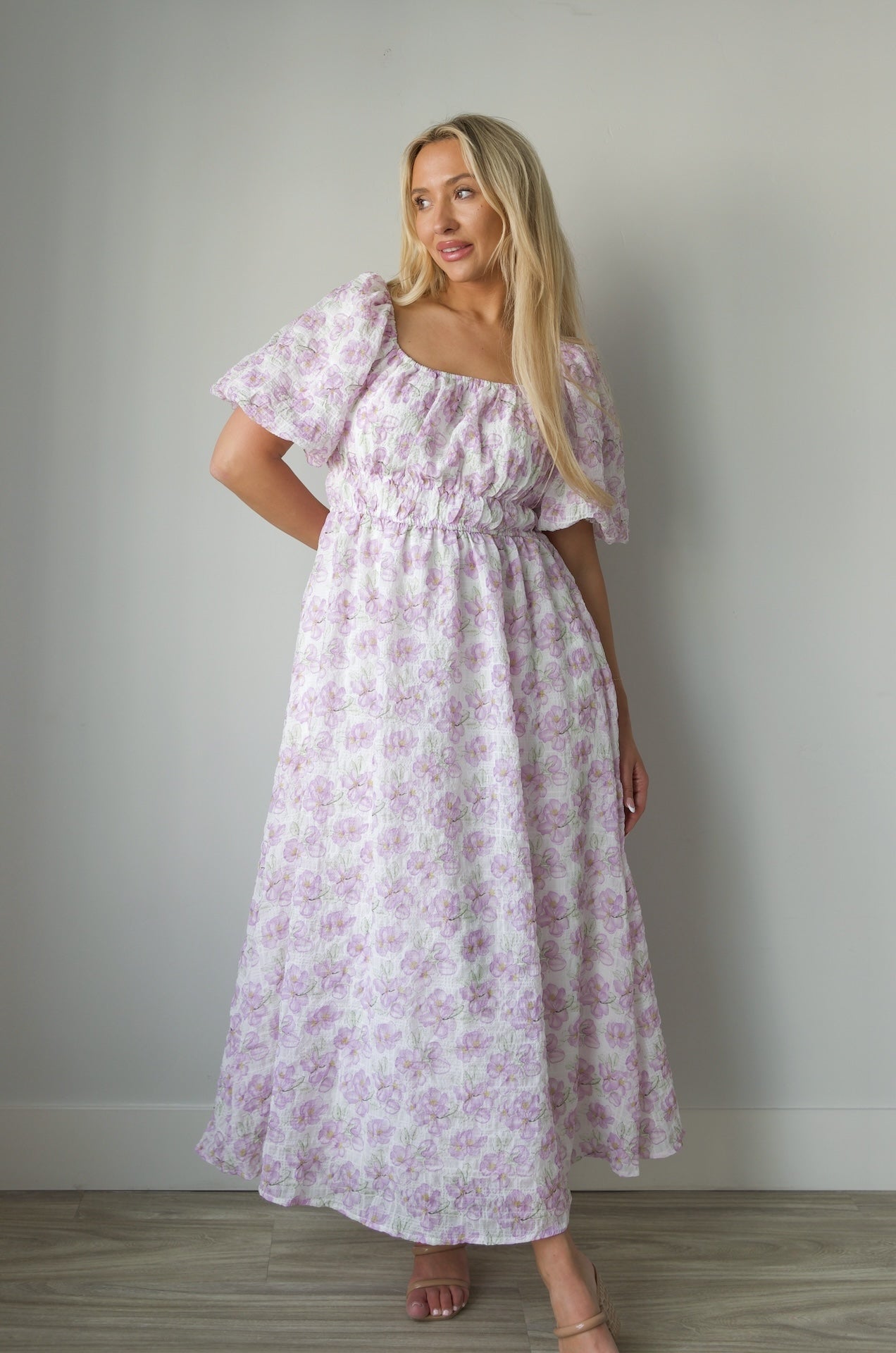 Blossom Floral Print Midi Dress - Lavender