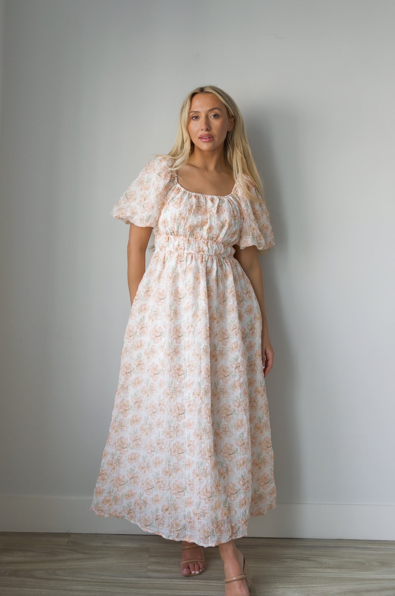 Blossom Floral Print Midi Dress - Peachy