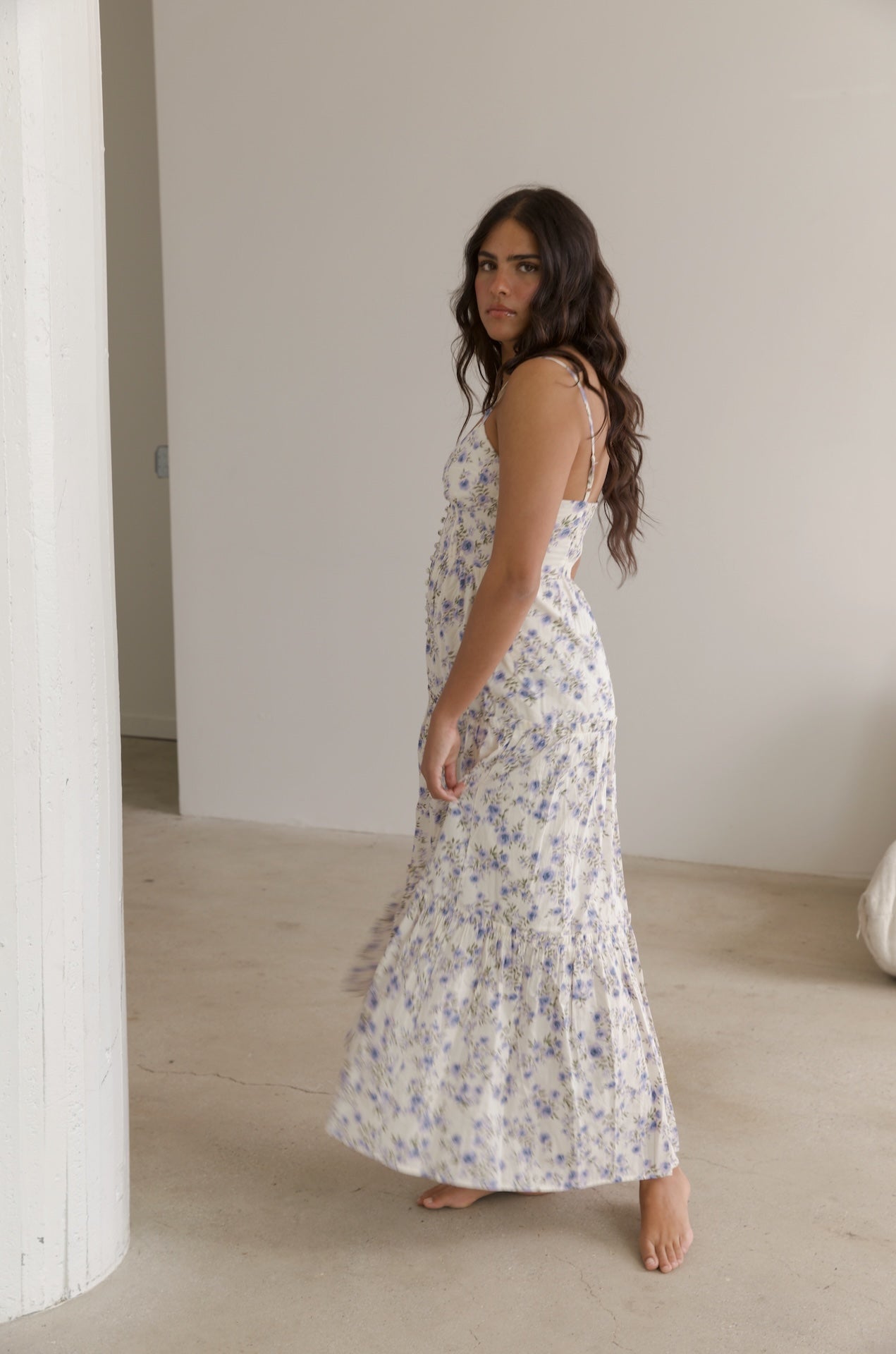 Floral Tiered Spaghetti Strap Maxi Dress