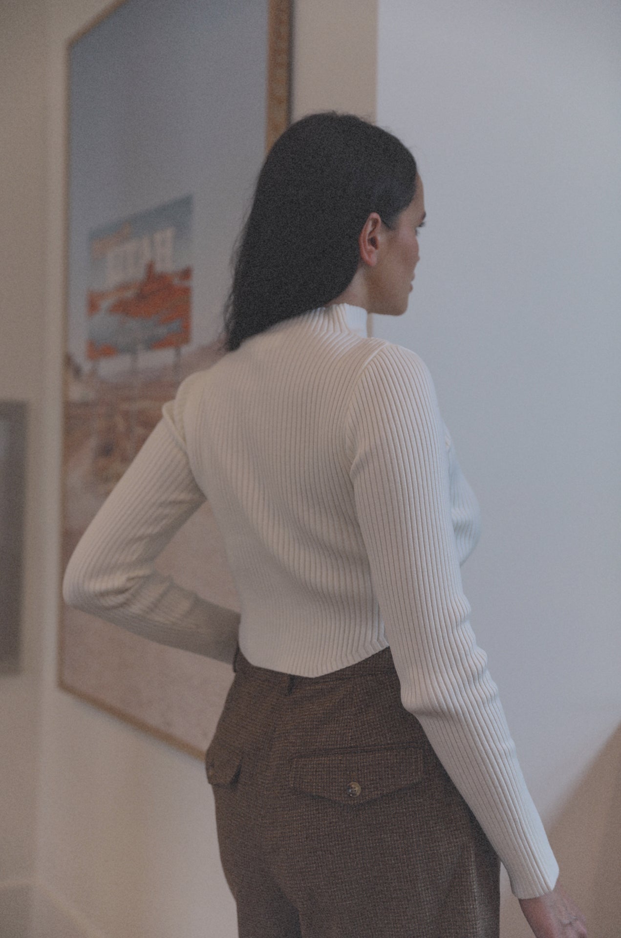 white ribbed mock neck cropped sweater top
