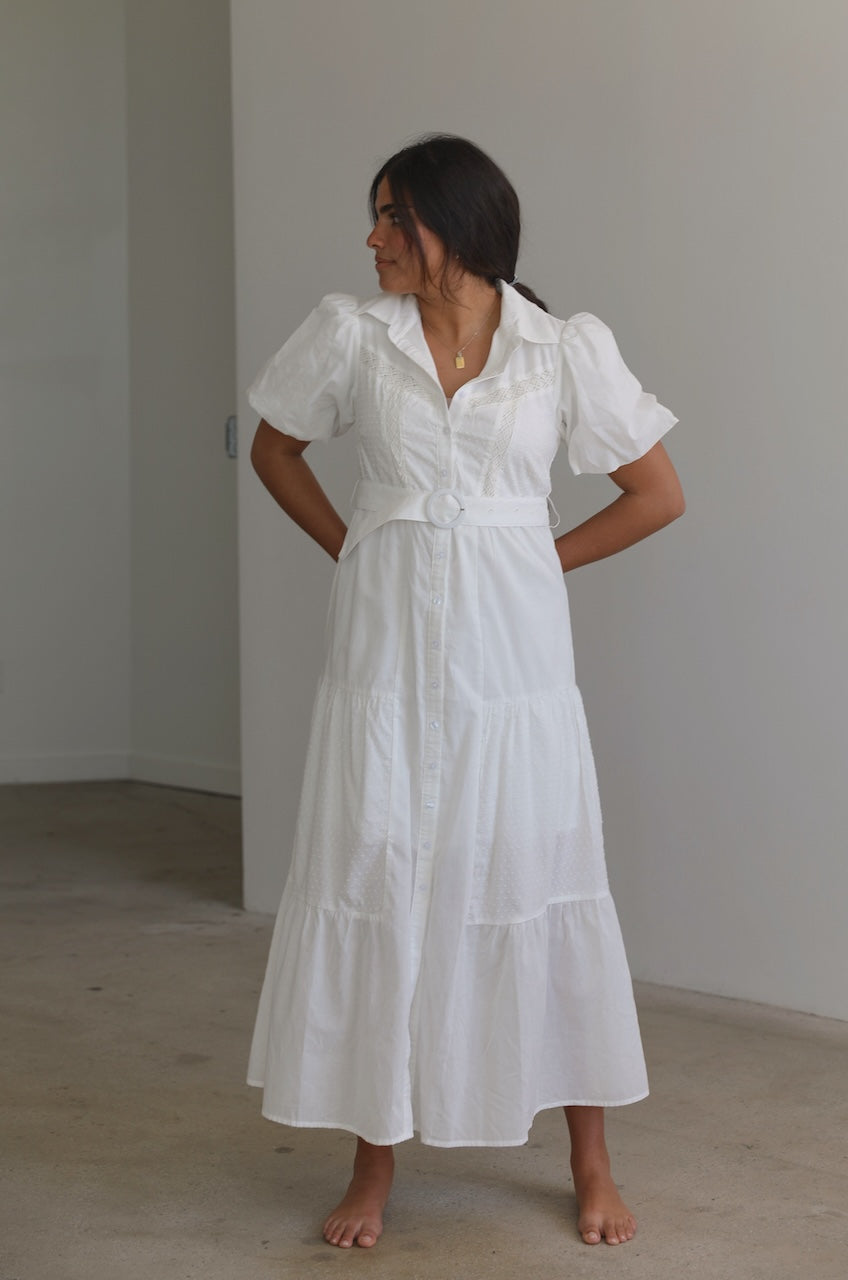 White Cotton Button Down Dress