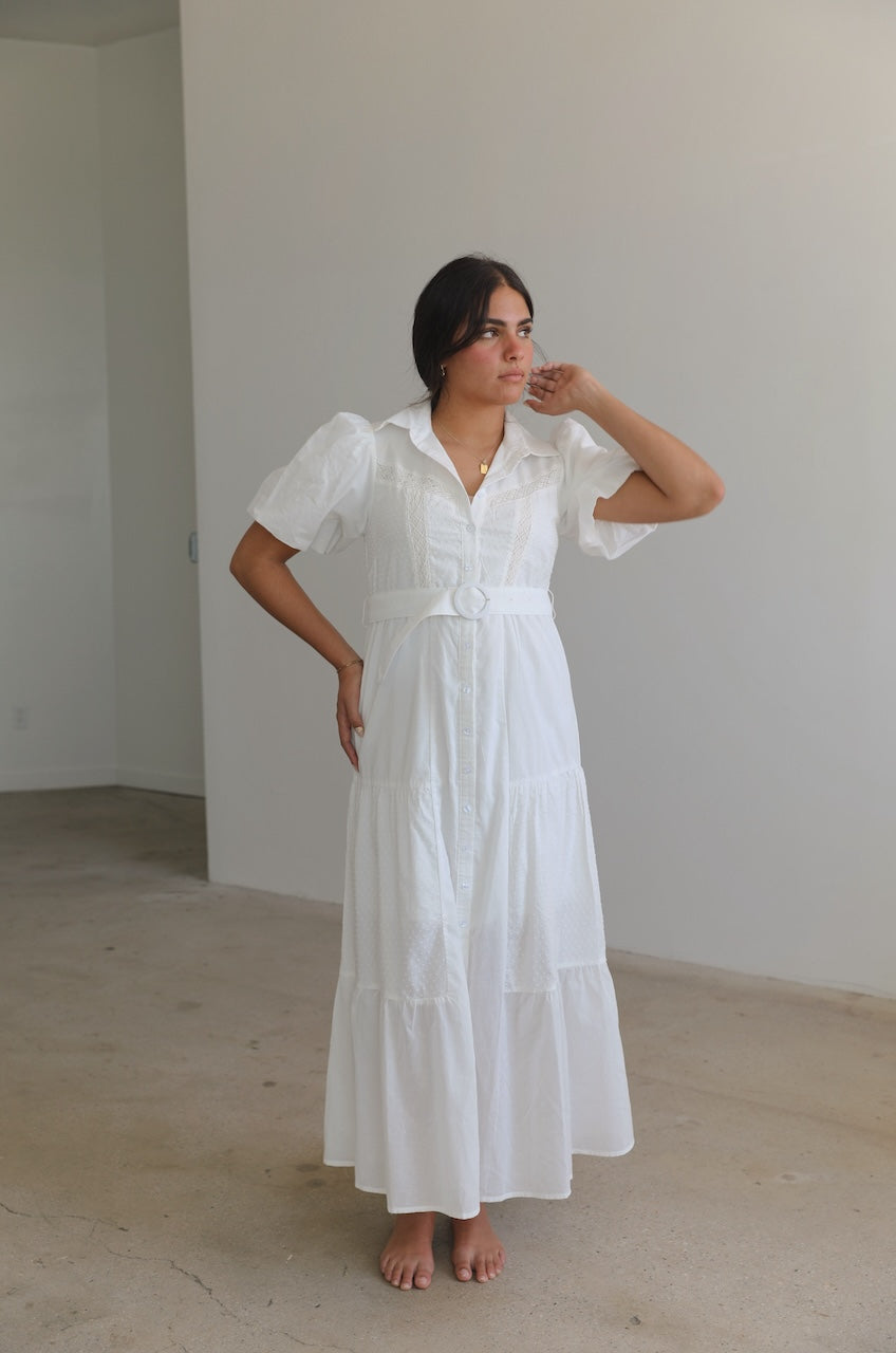 White Cotton Button Down Dress