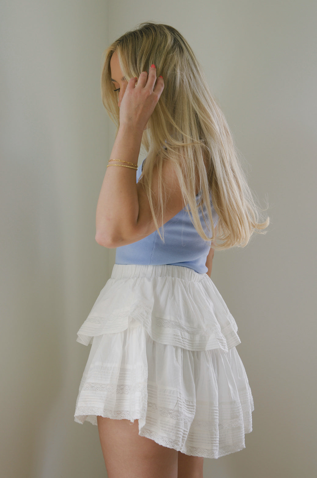Cotton Ruffle Mini Skirt - White