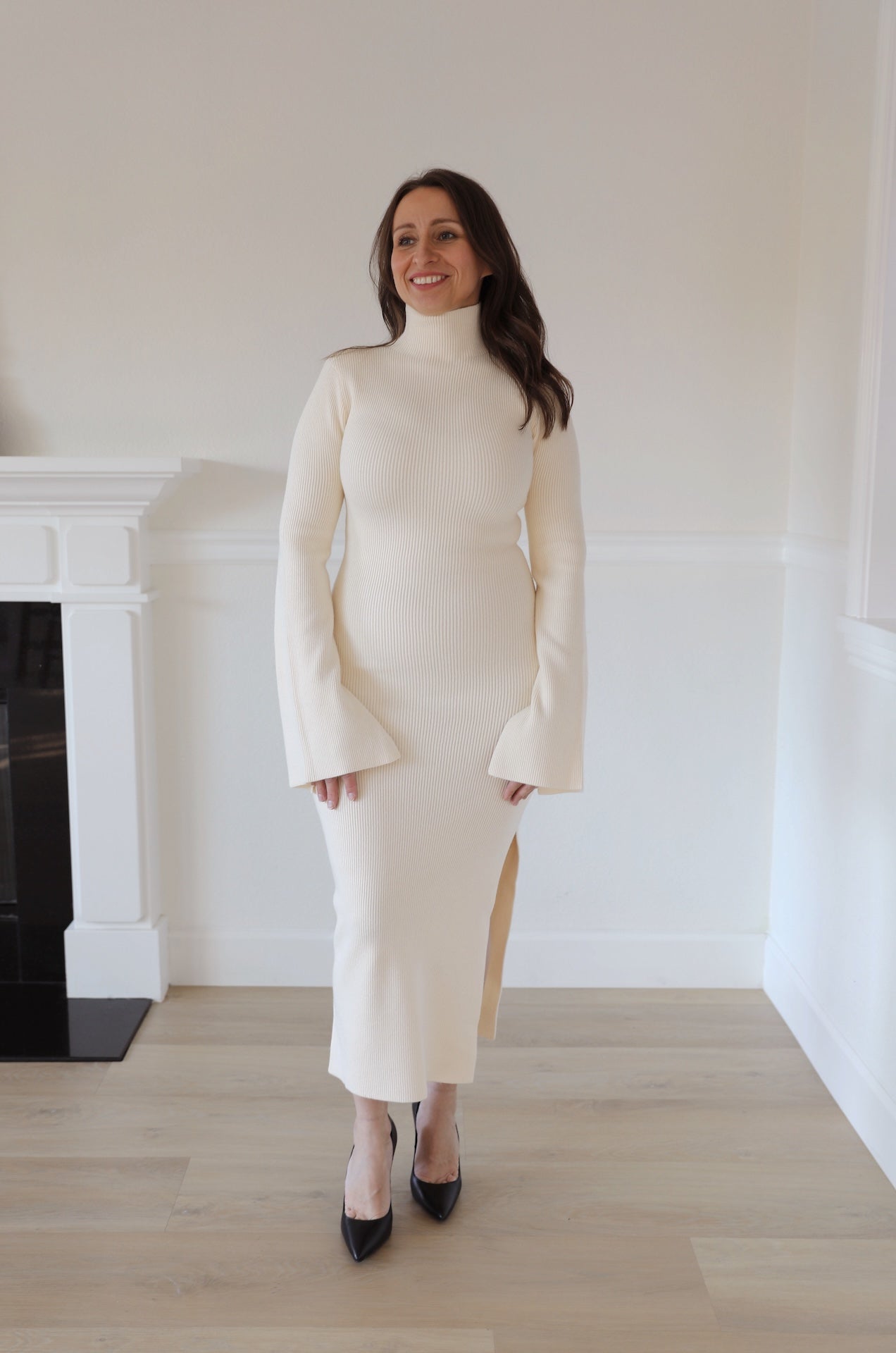 Ribbed White Sweater Midi Dress Xs Ribbed White Sweater Midi Dress Xs