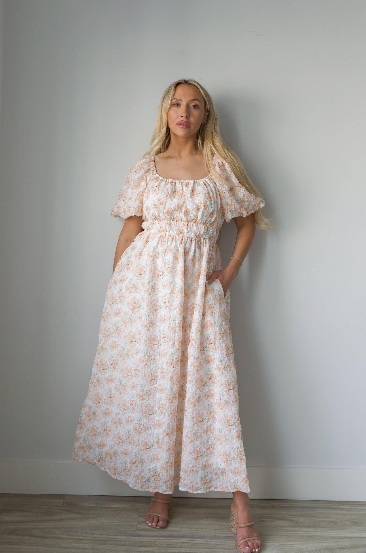 Blossom Floral Print Midi Dress - Peachy