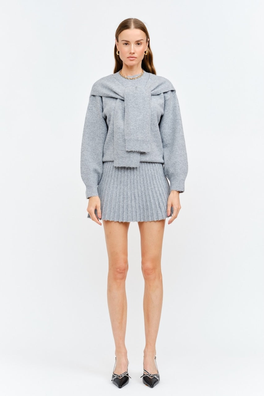 Grey Knit Pleated Mini Skirt