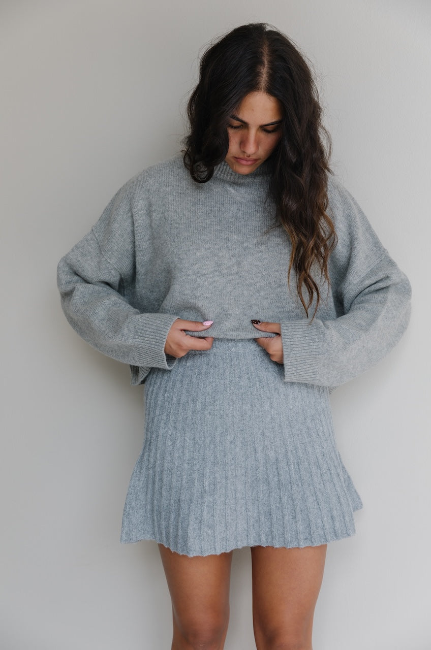 Grey Knit Pleated Mini Skirt