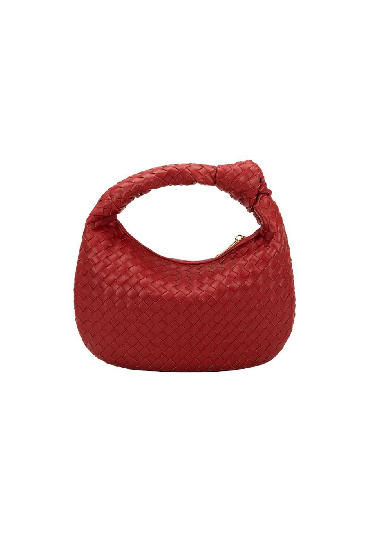red vegan leather woven knot mini bag