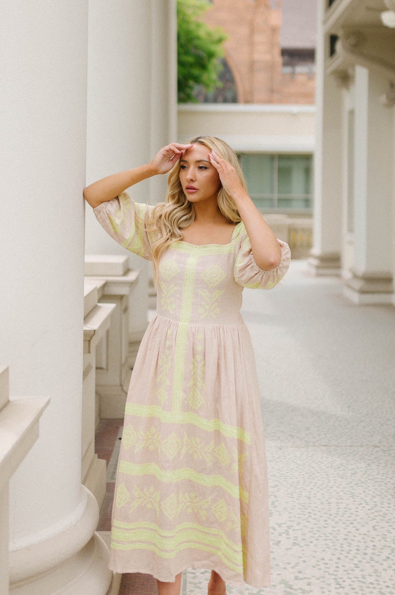 strut and bolt yellow neon midi dress