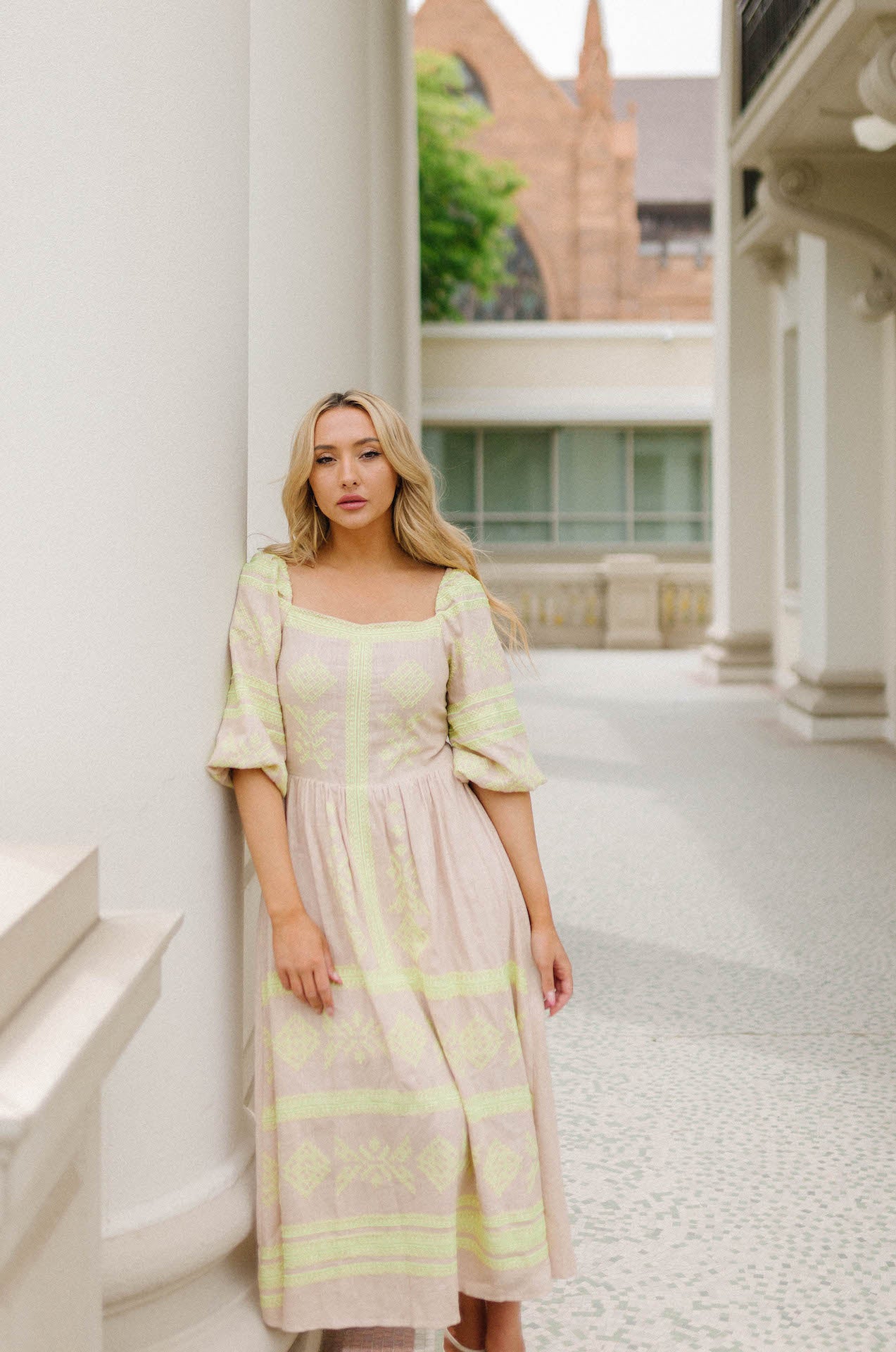 boho midi dress with embroidering