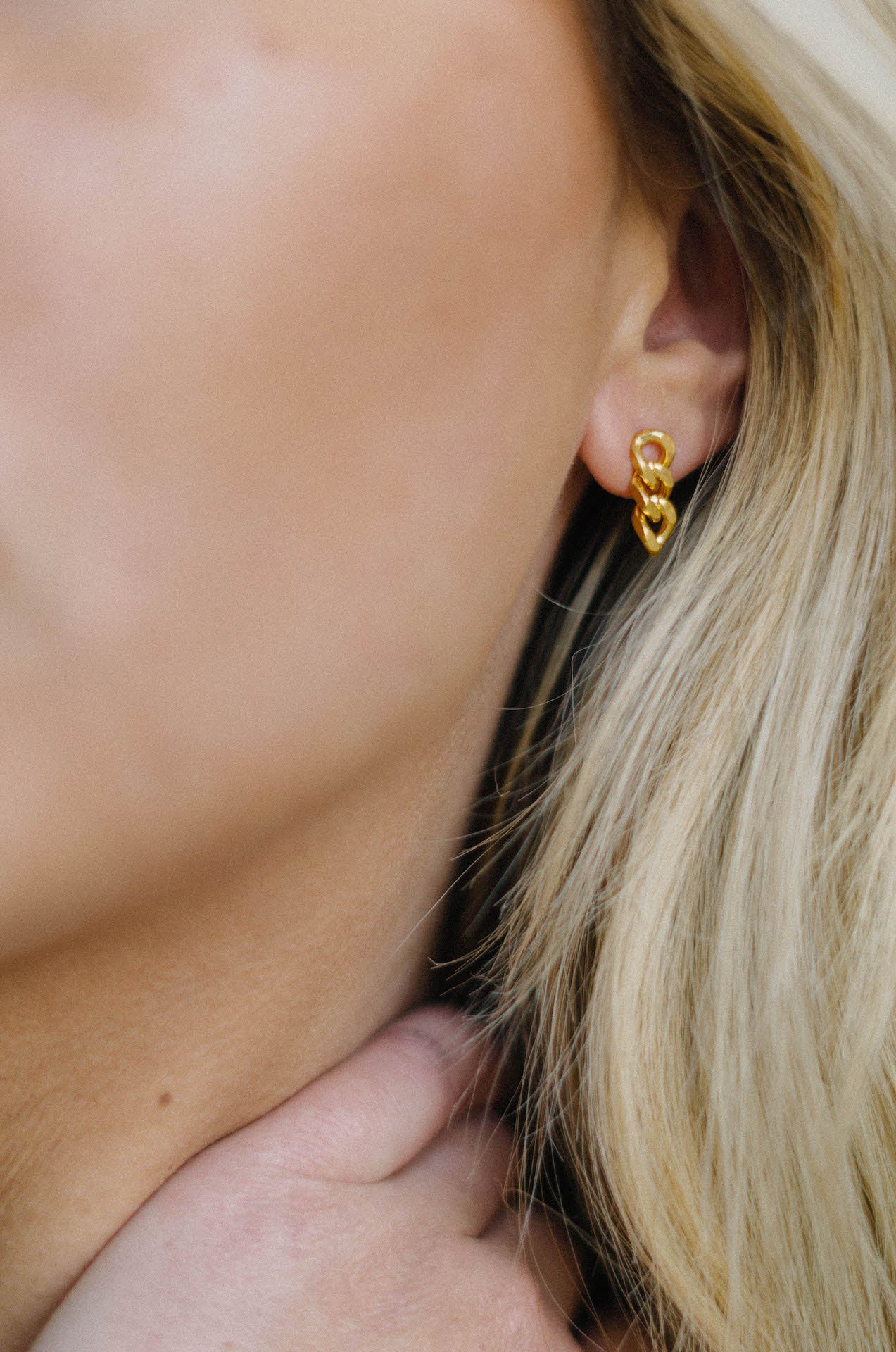 14k gold plated curb chain link drop earrings