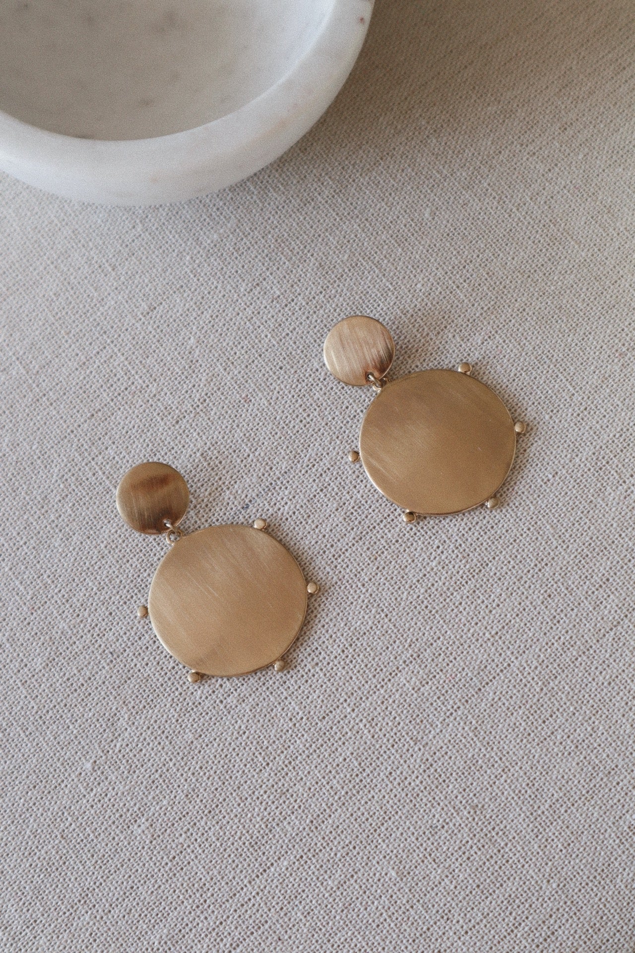 Gold Circle Disc Drop Earrings