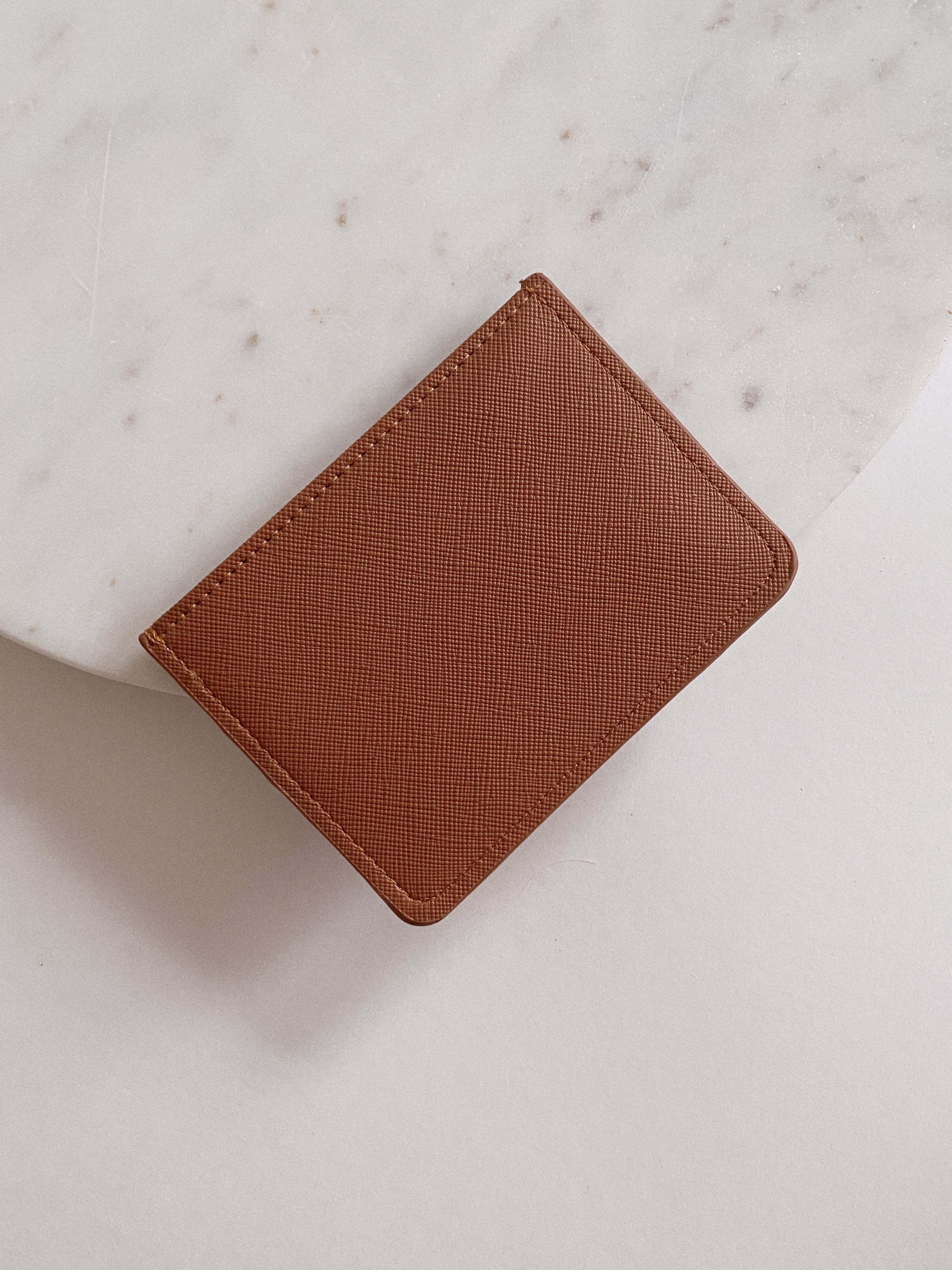 Tan Brown Saffiano Leather Card Holder Wallet