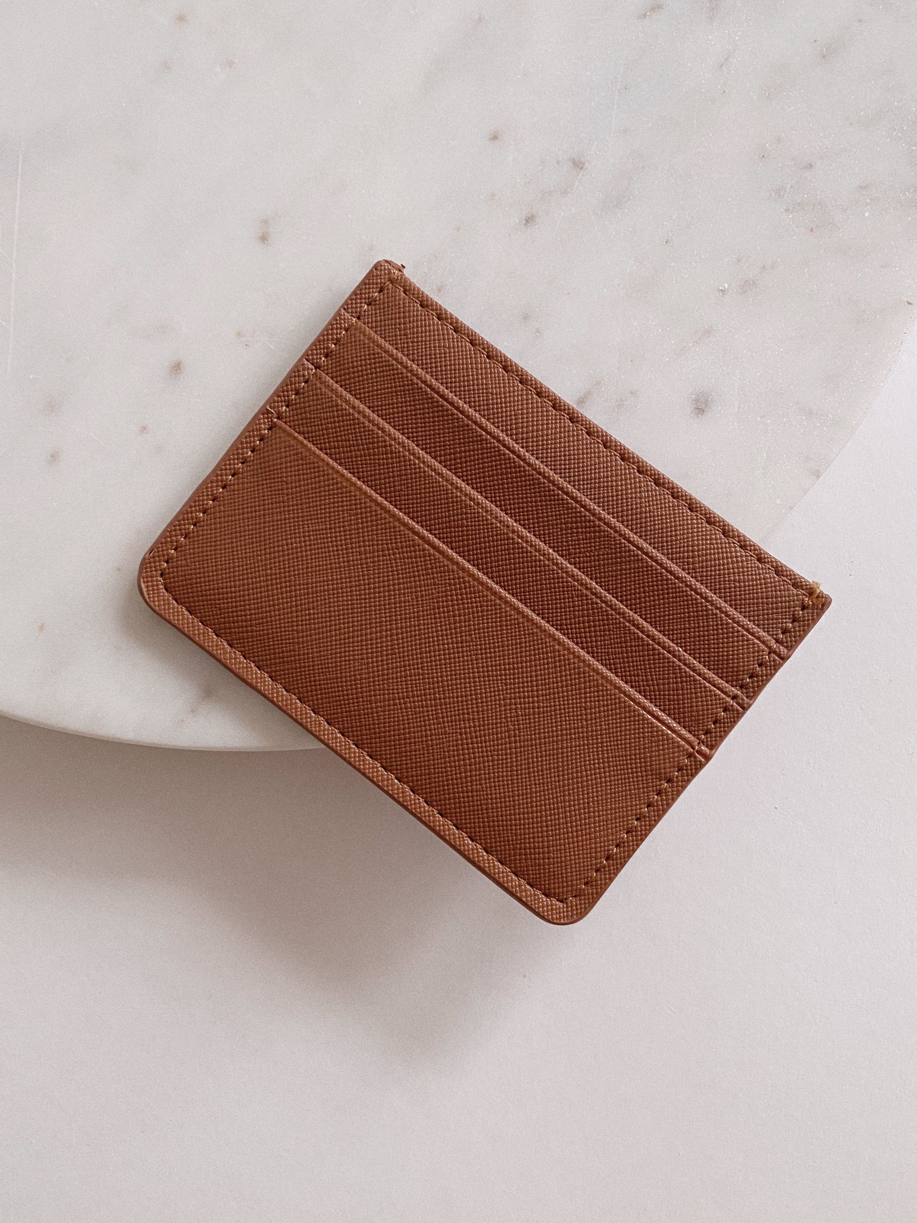 Tan Brown Saffiano Leather Card Holder Wallet