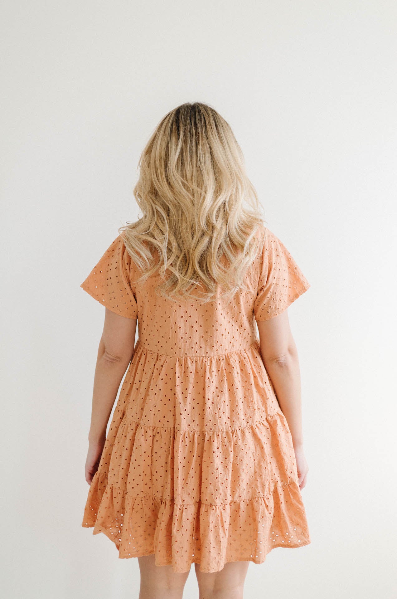 orange coral embroidered eyelet babydoll mini dress