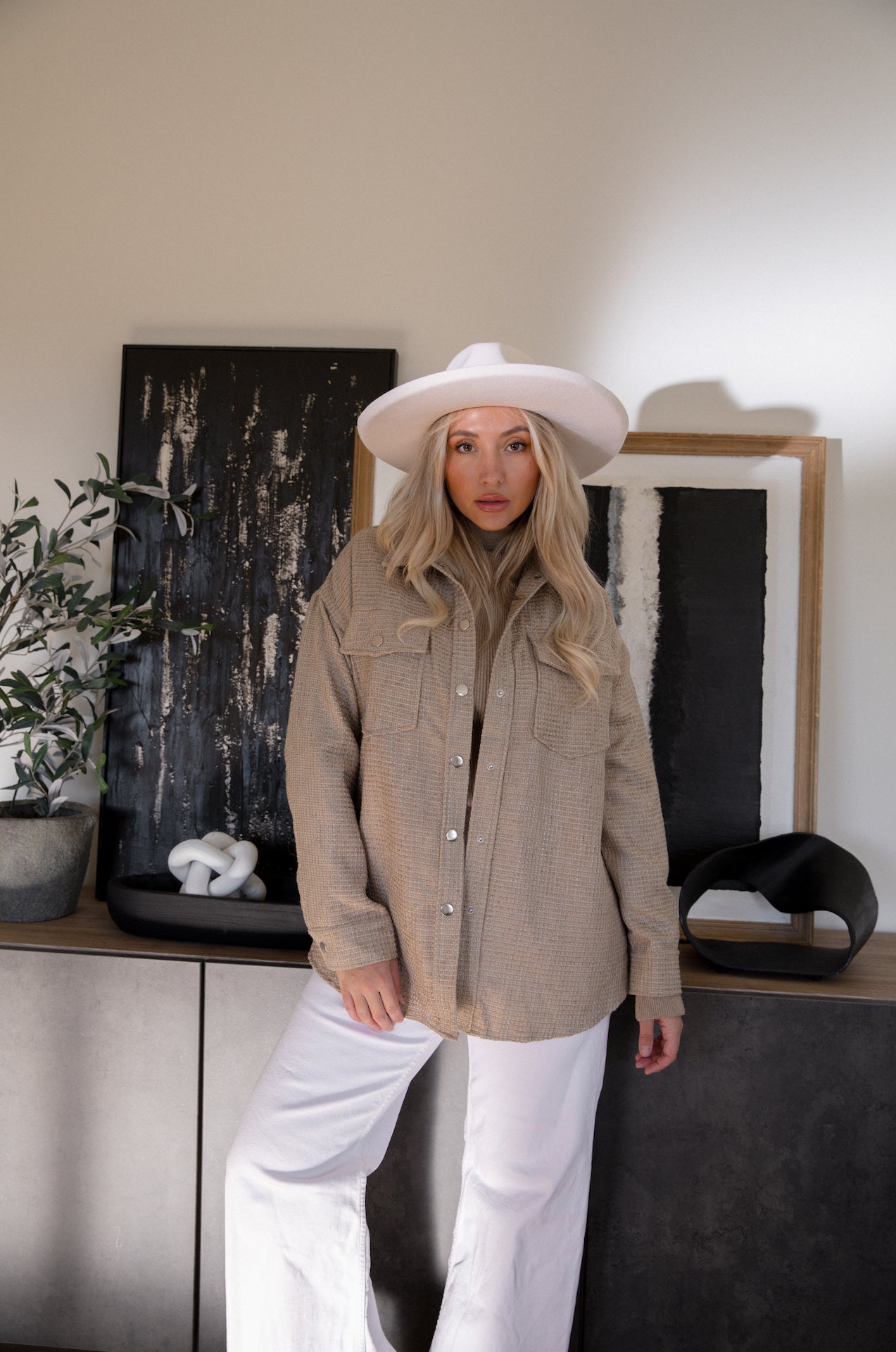 beige and cream tweed shacket