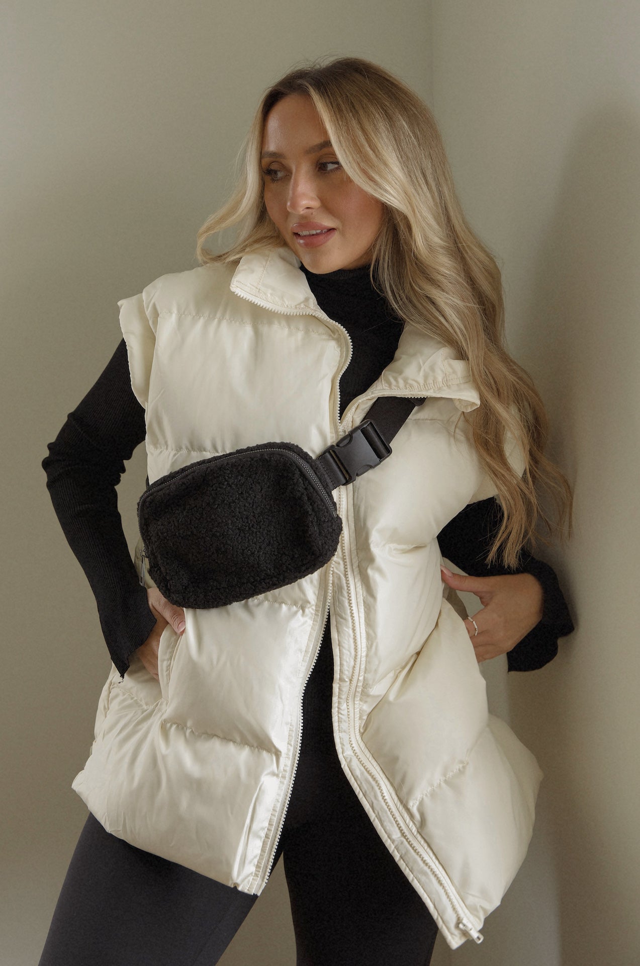 black fleece sherpa belt bag