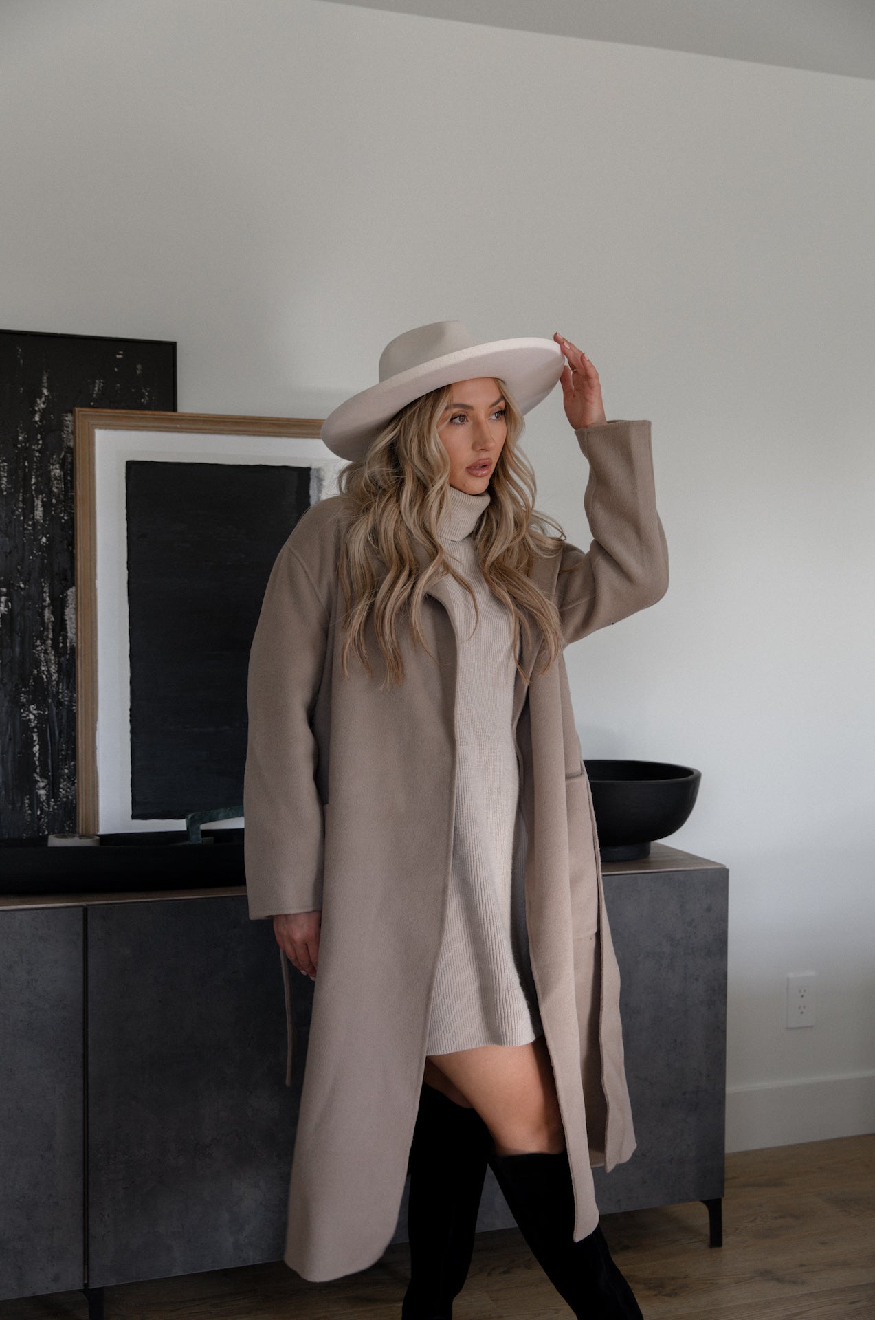 Oversized Belted Wool Coat - Latte