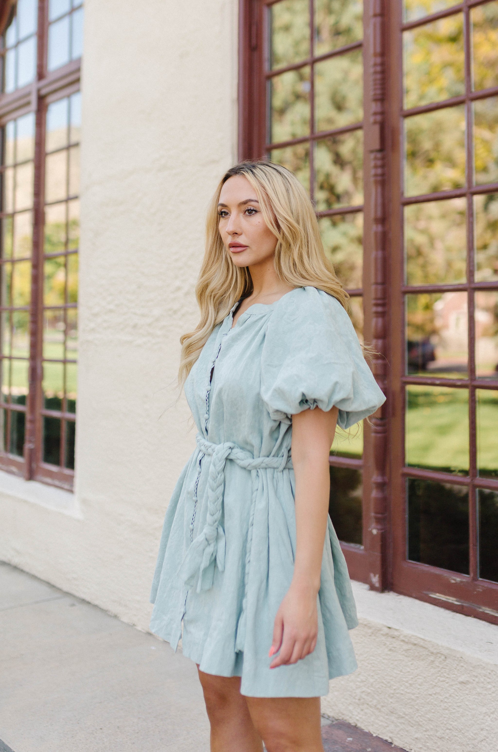 Sienna Floral Puff Sleeve Mini Dress - Sage L Sienna Floral Puff Sleeve Mini Dress - Sage L