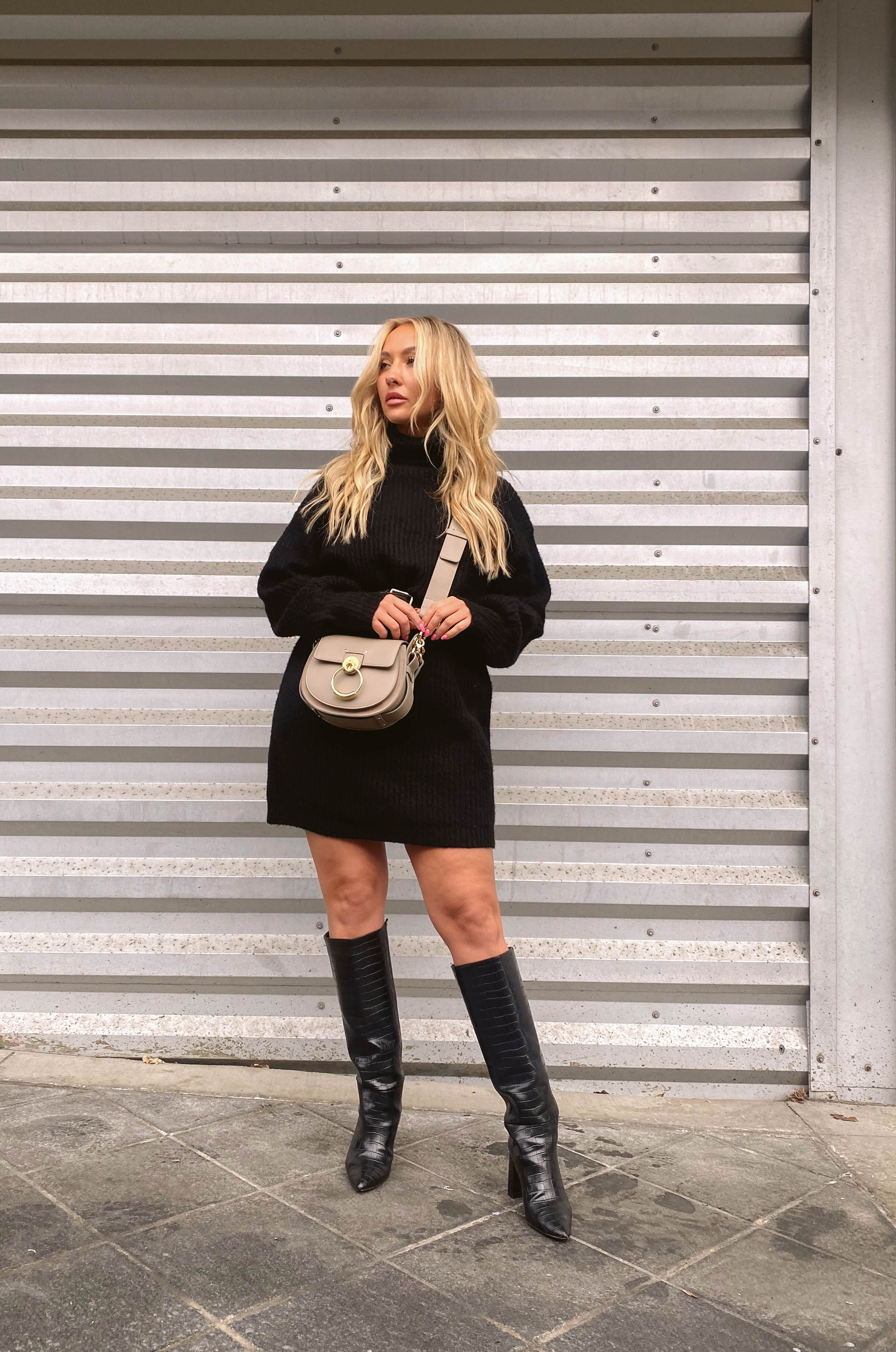 black turtleneck mini dress
