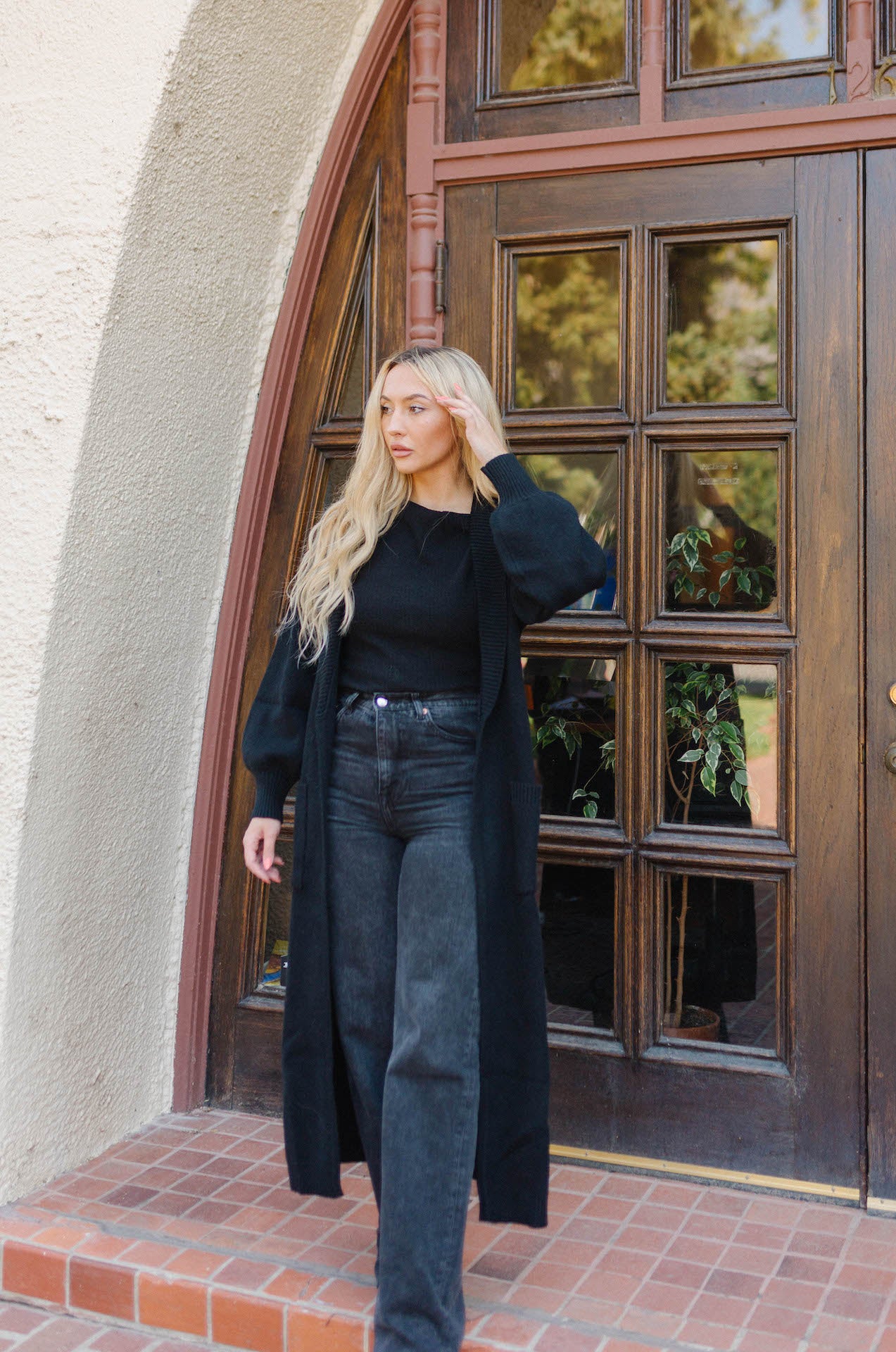 black long cardigan sweater with pockets