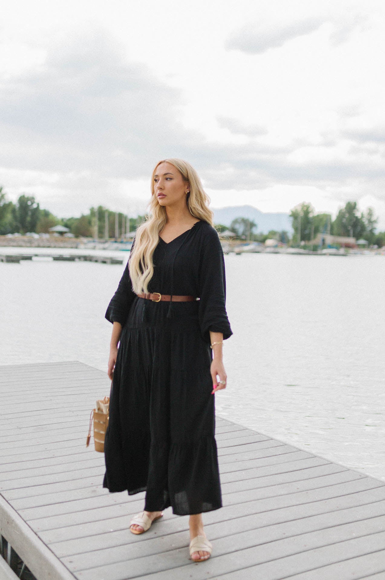 long sleeve black maxi dress casual