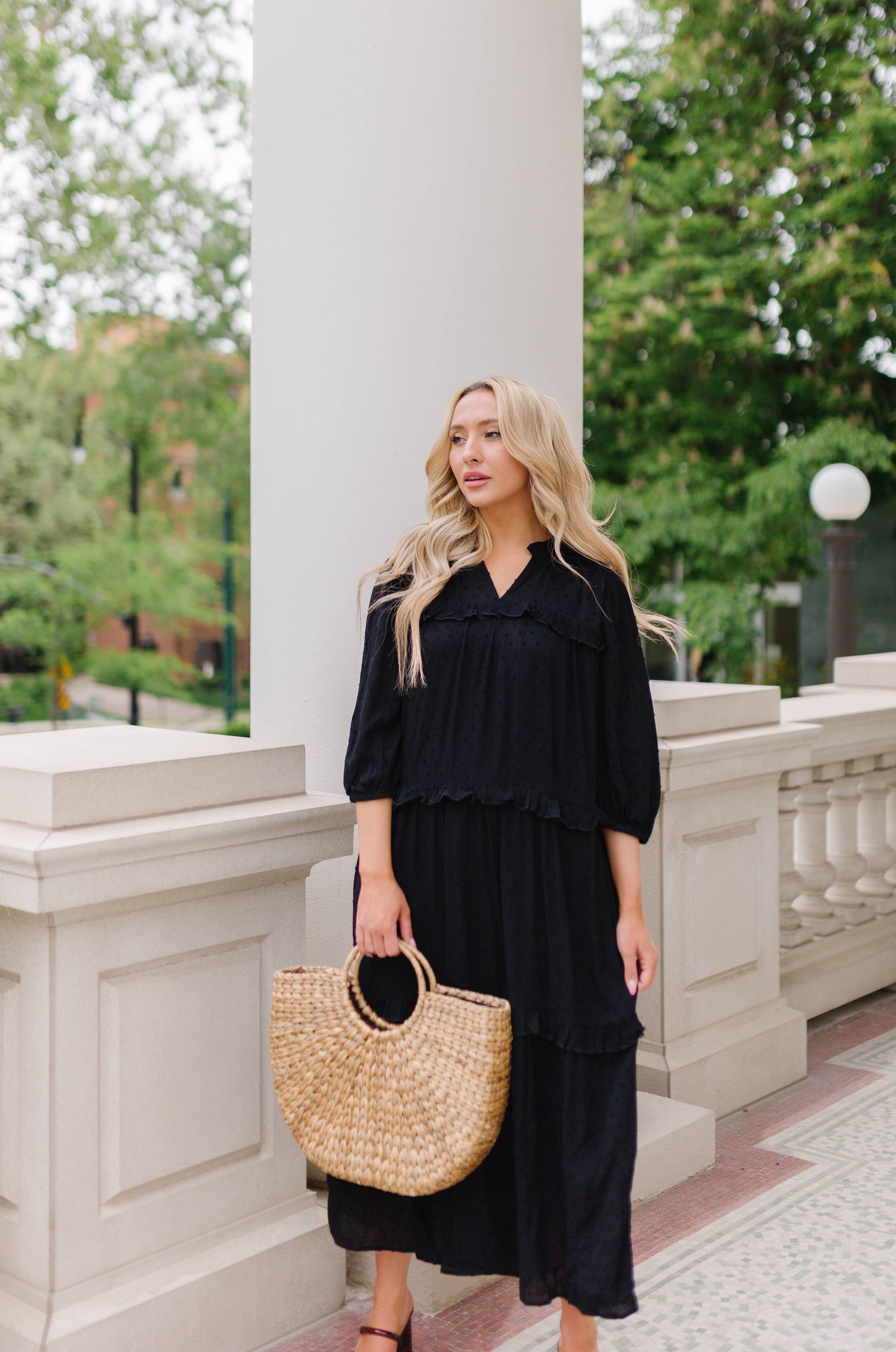 black modest midi dress