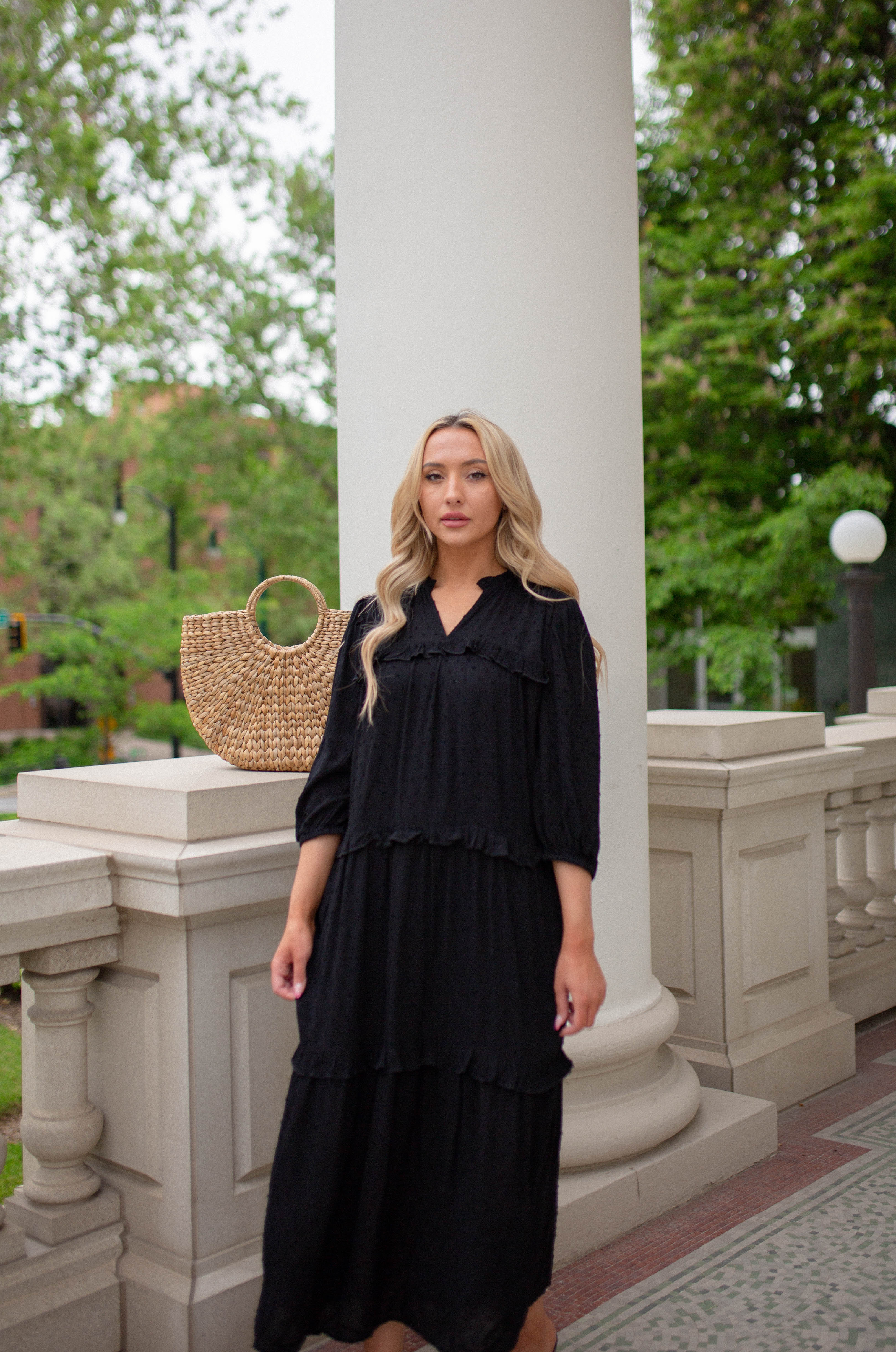breezy black dress in midi maxi length