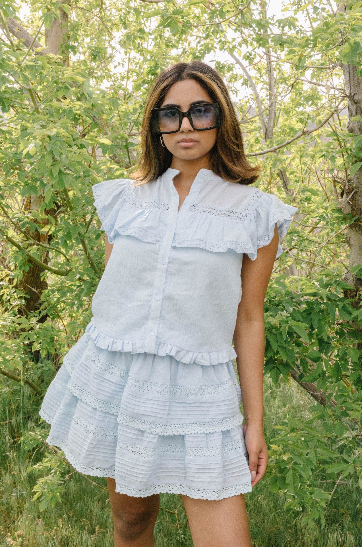 ruffled mini skirt set