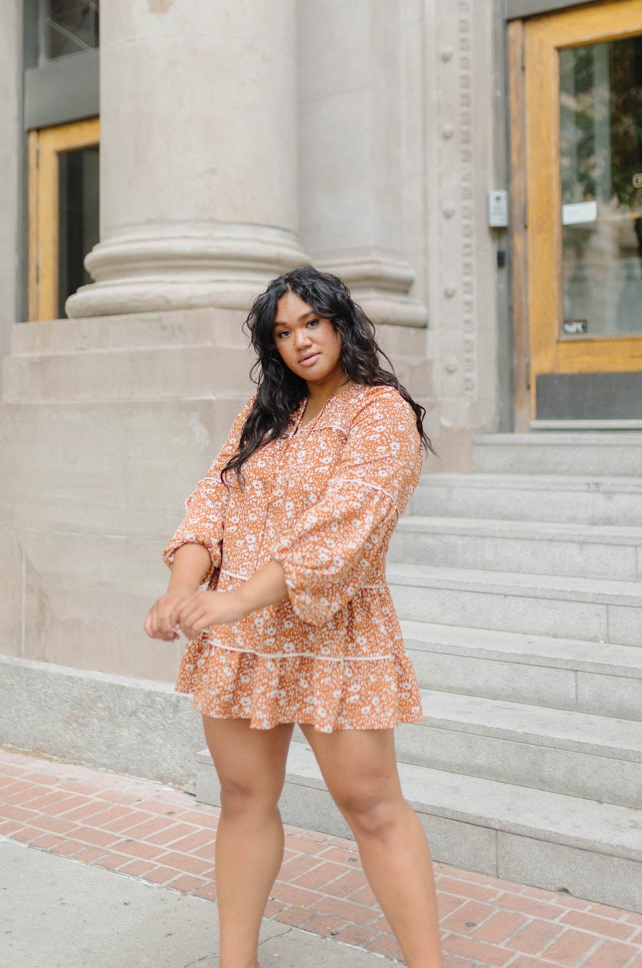 bohemian burnt orange floral dress