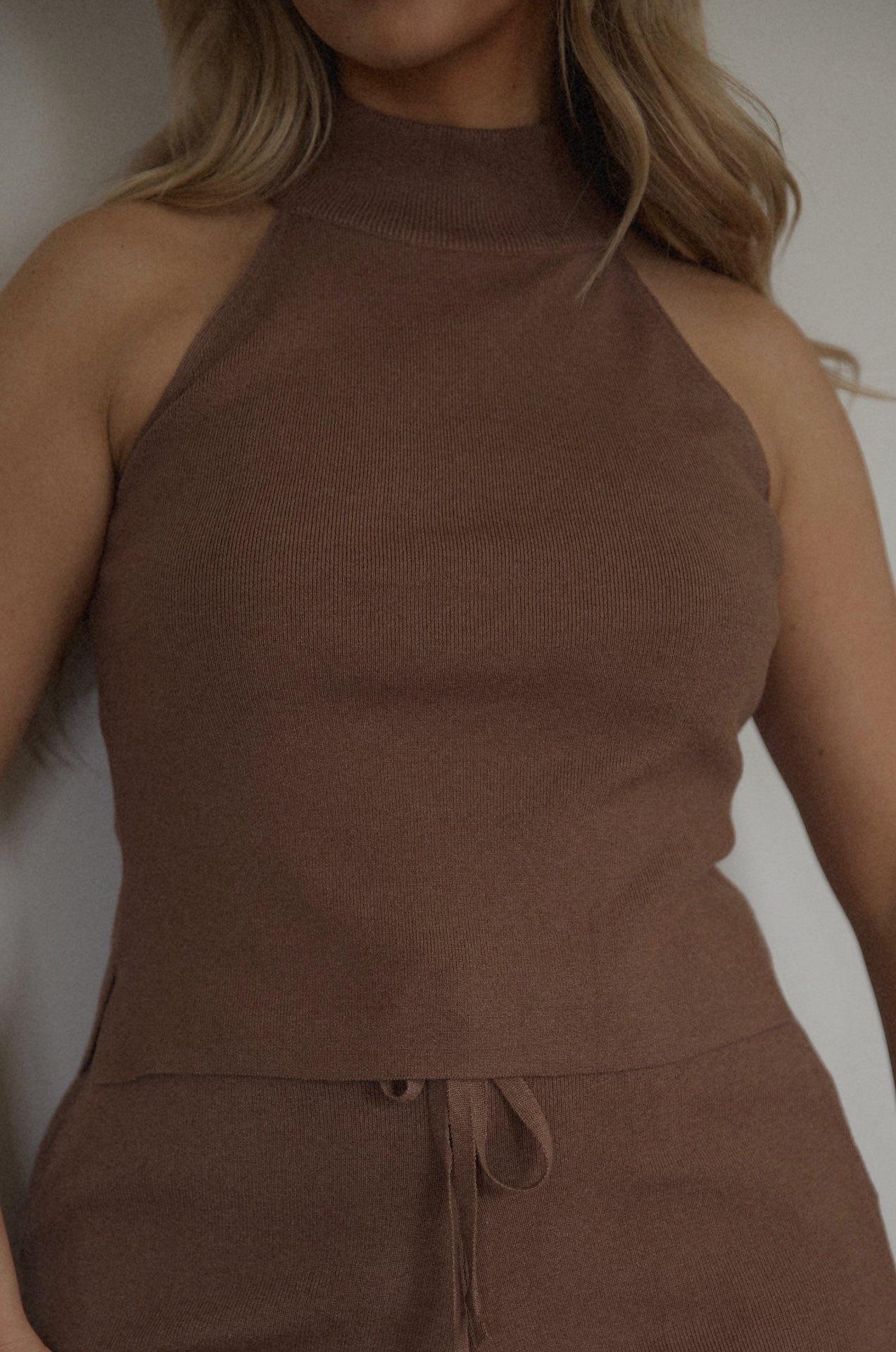 Raya Brown Sleeveless Turtleneck Top