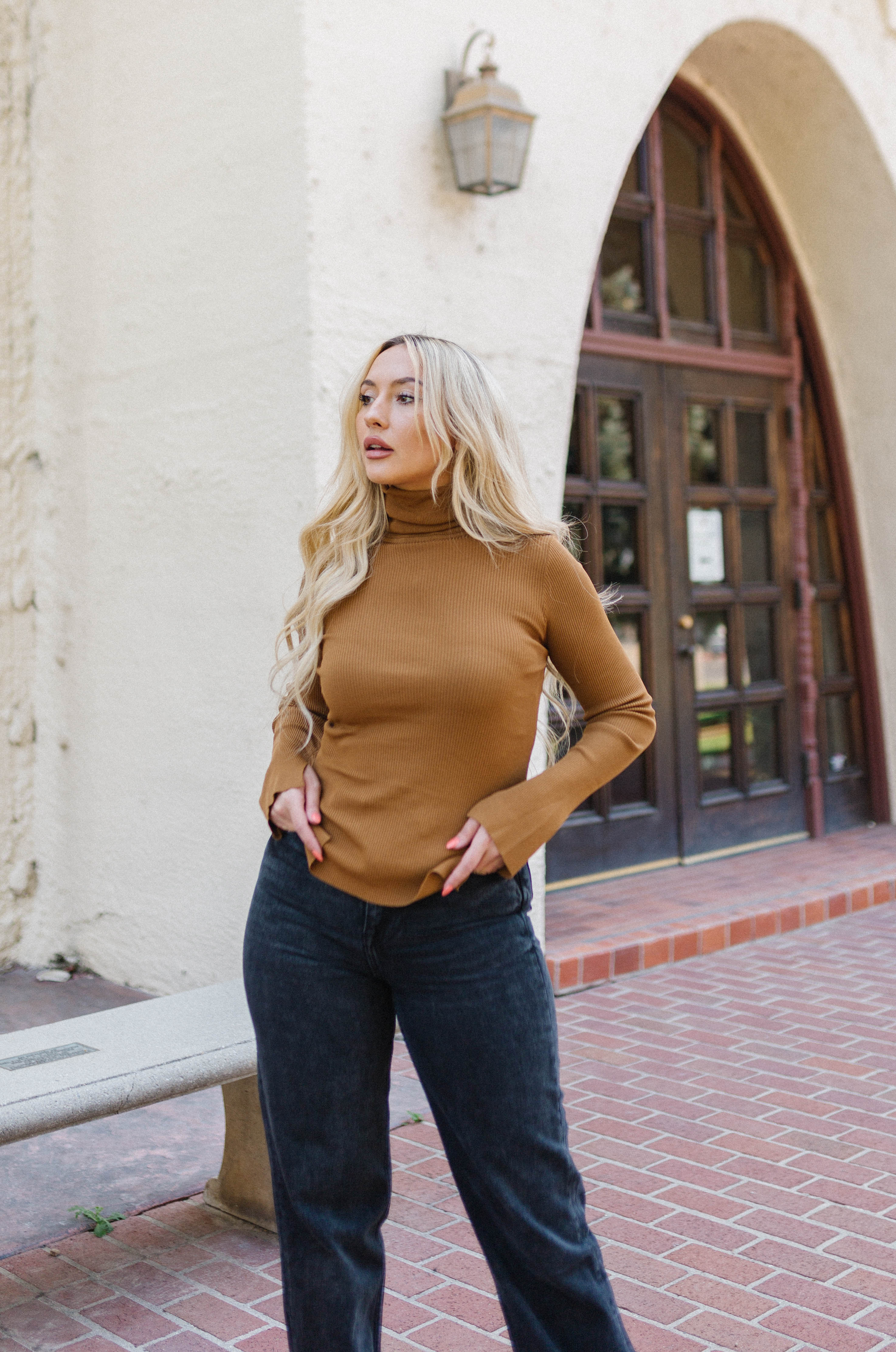 Essential Knit Turtleneck Top - Brown