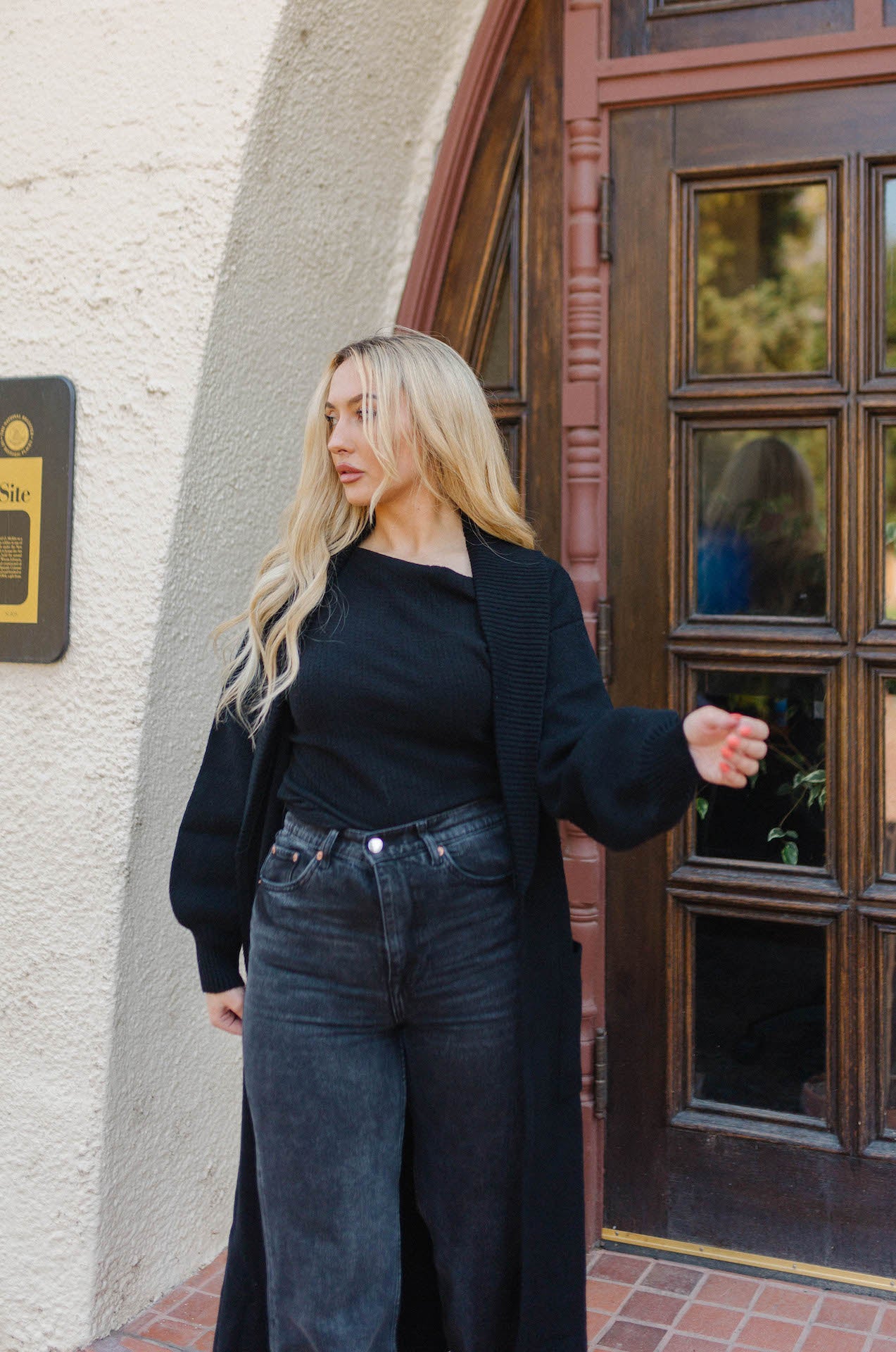 black long cardigan sweater with pockets
