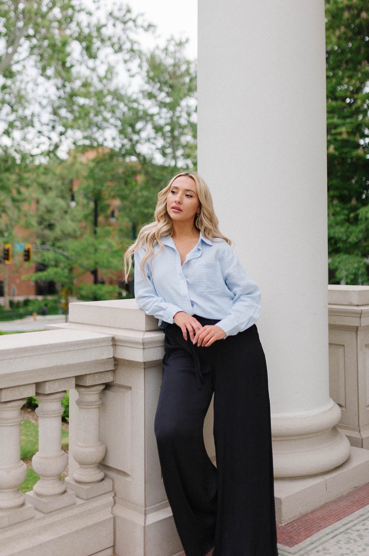 woven gauze cotton button down top