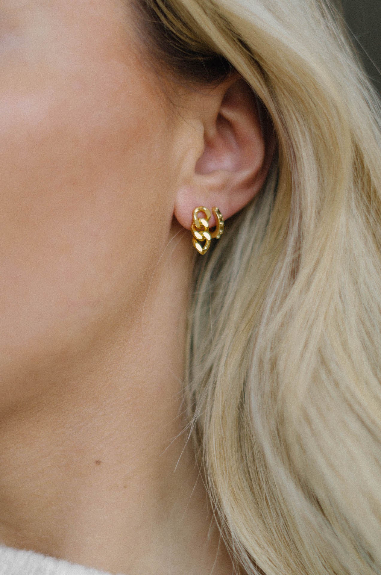 14k gold plated curb chain link drop earrings