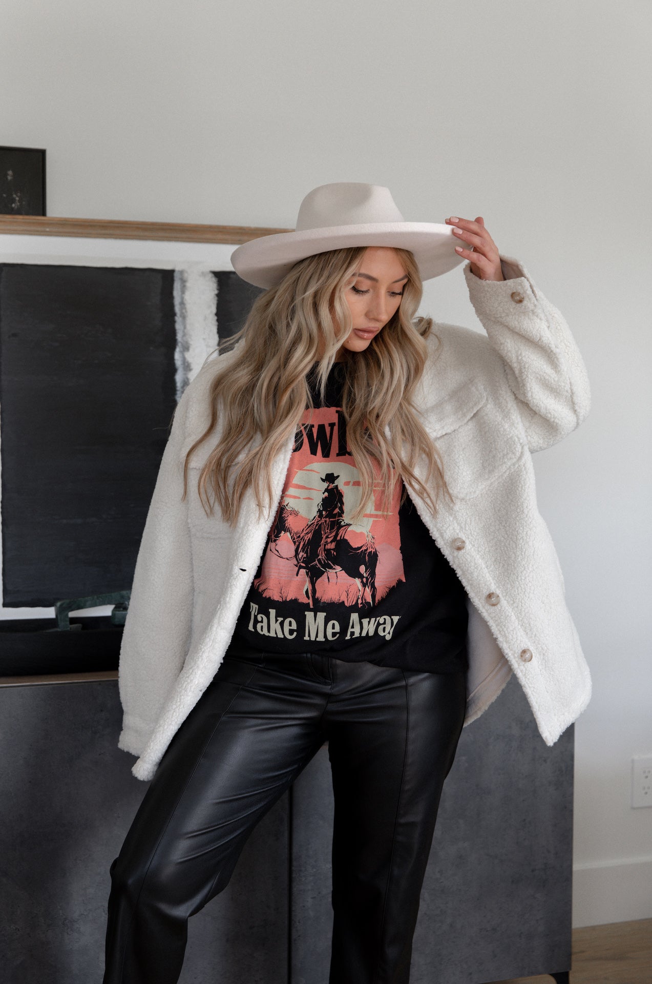 cowboy take me away graphic tee black mineral wash western t-shirt