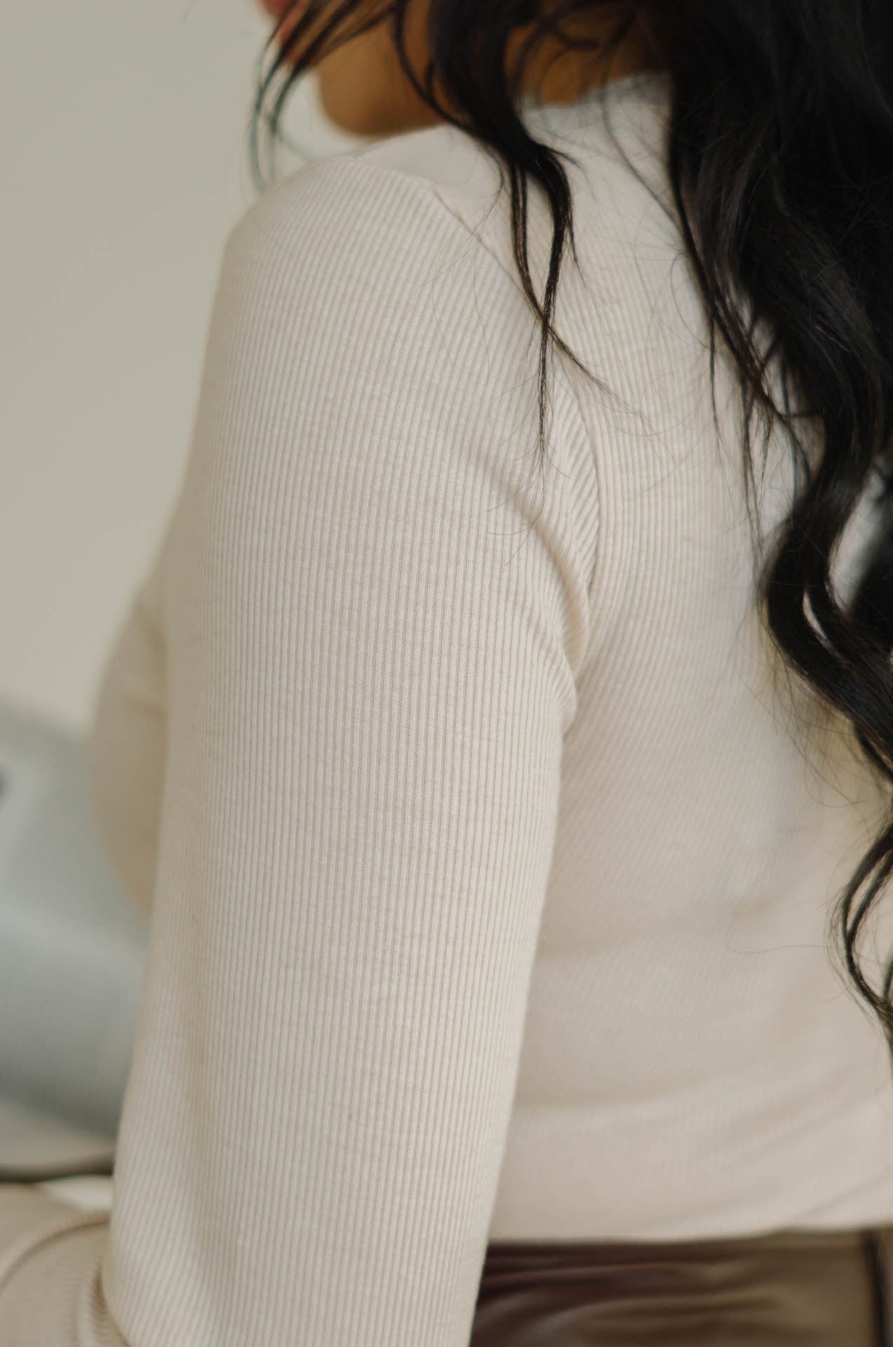 nude ribbed long sleeve bodysuit