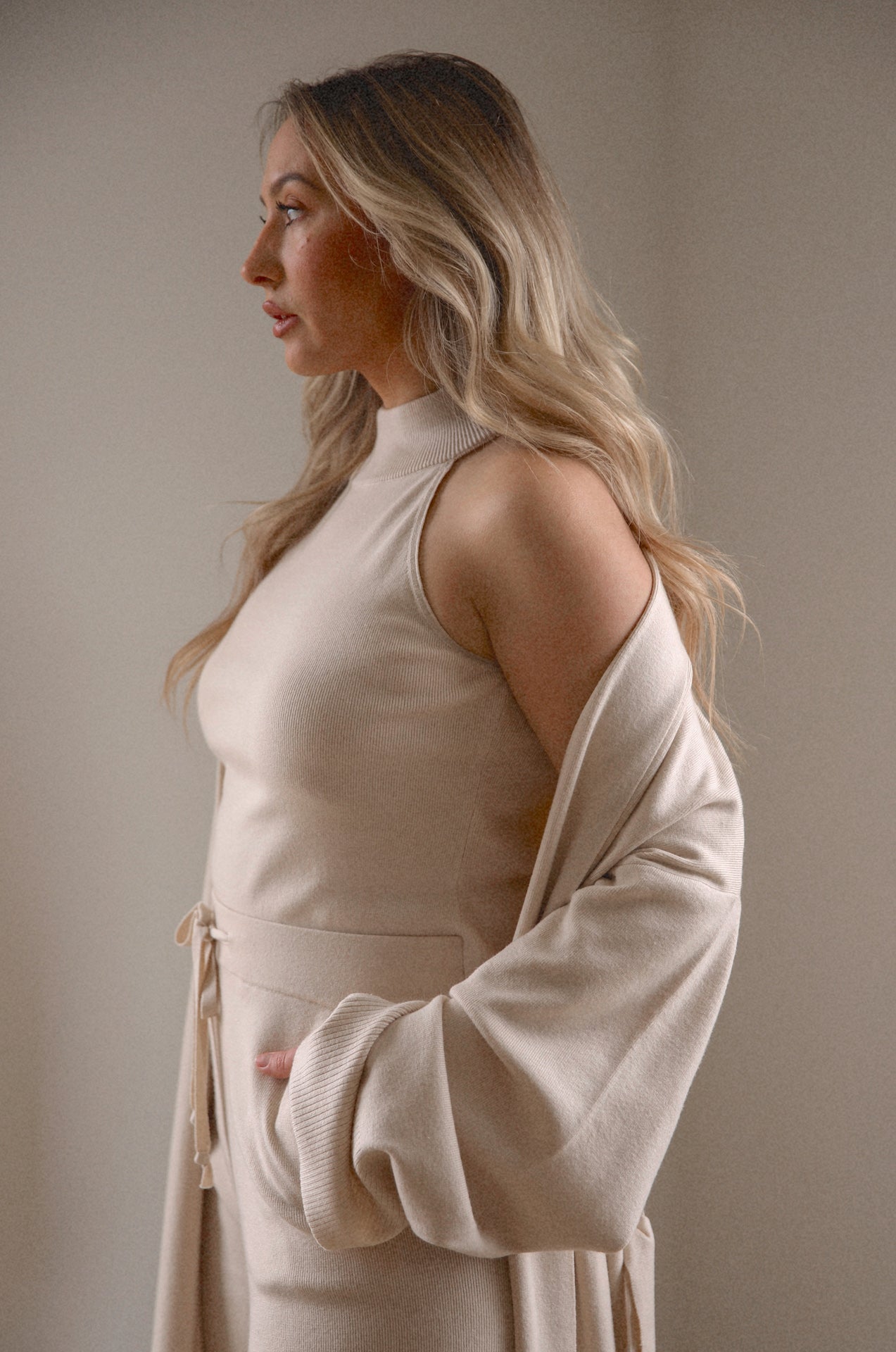 cream knit lounge set