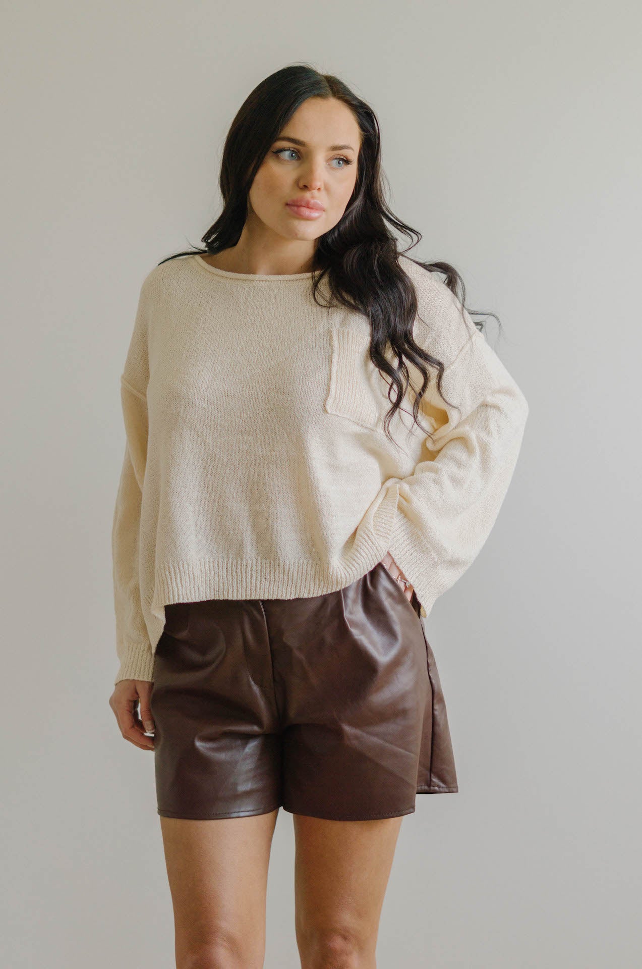 long sleeve cream knit top