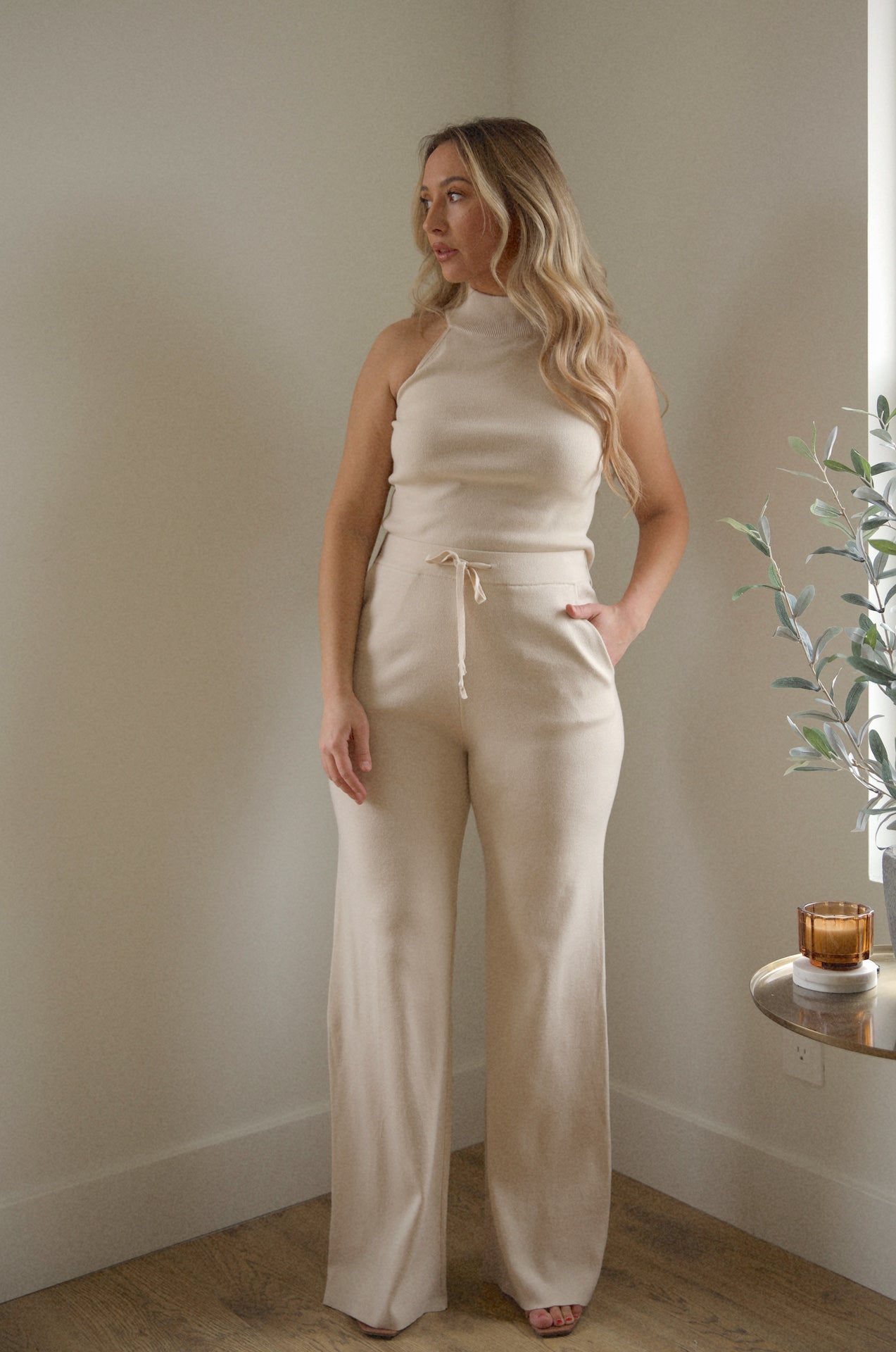 cream knit lounge set