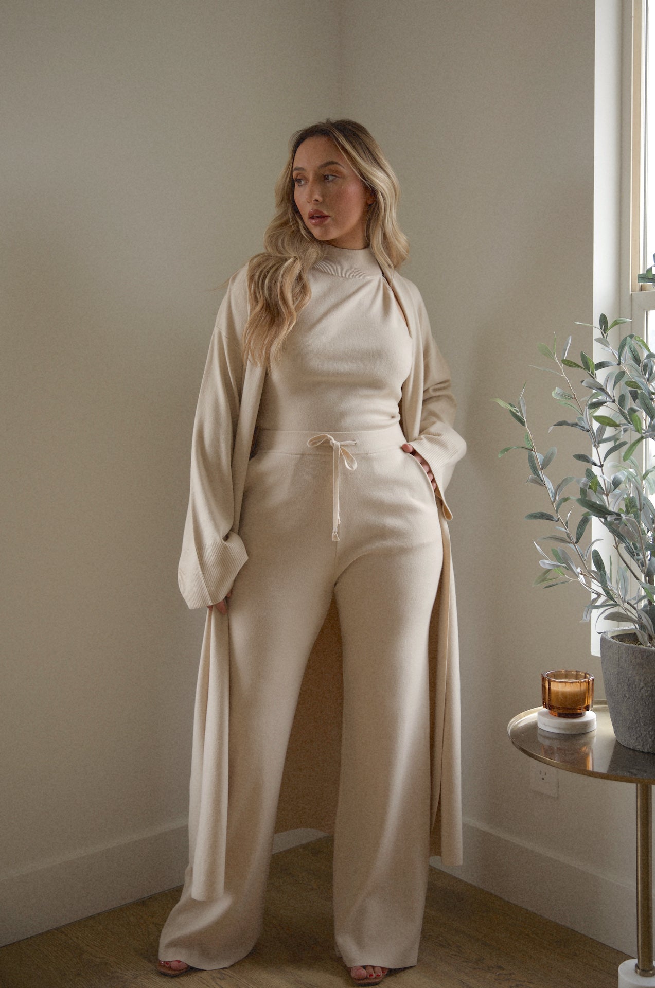 cream knit lounge set