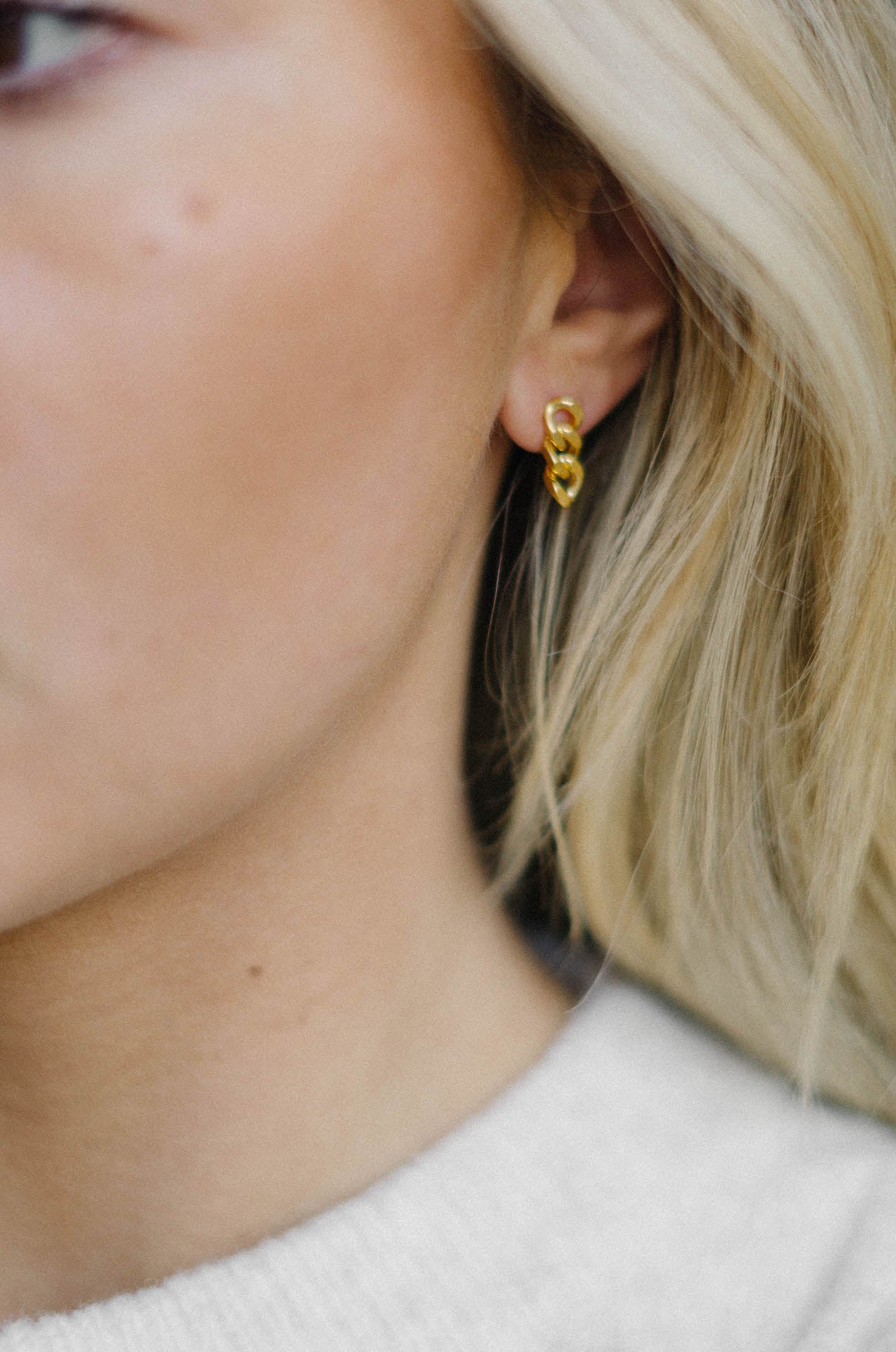 14k gold plated curb chain link drop earrings