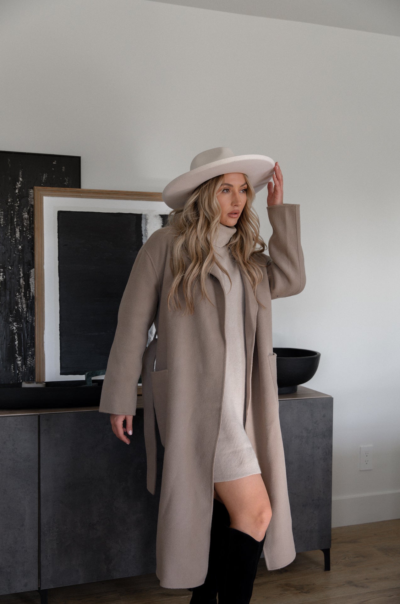 Oversized Belted Wool Coat - Latte