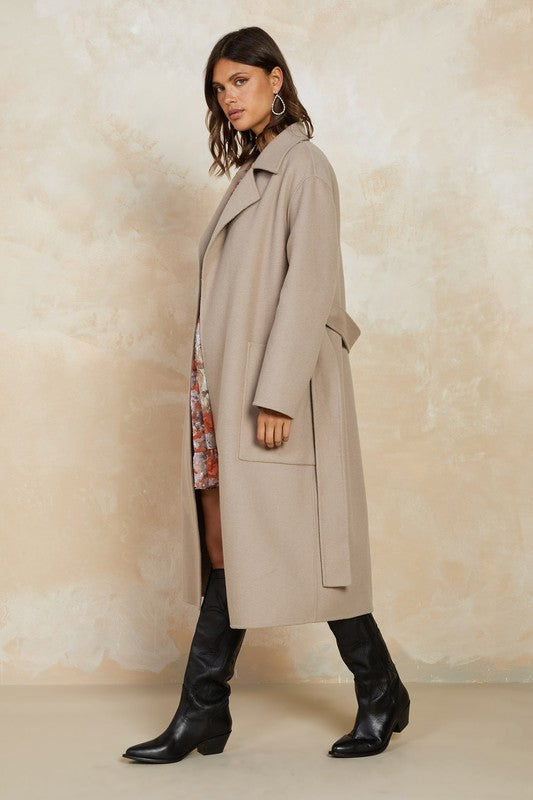 Oversized Belted Wool Coat - Latte