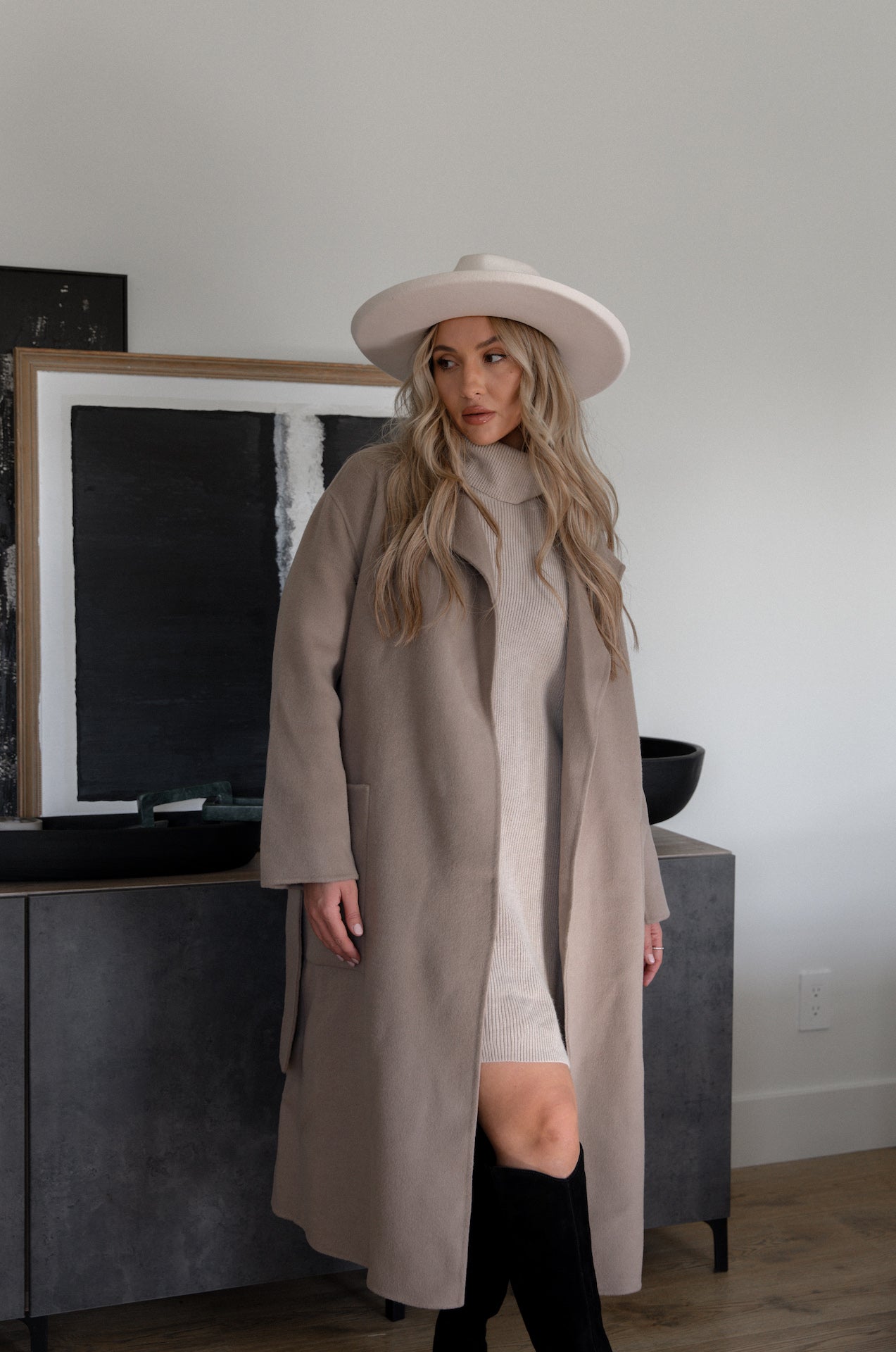 Oversized Belted Wool Coat - Latte