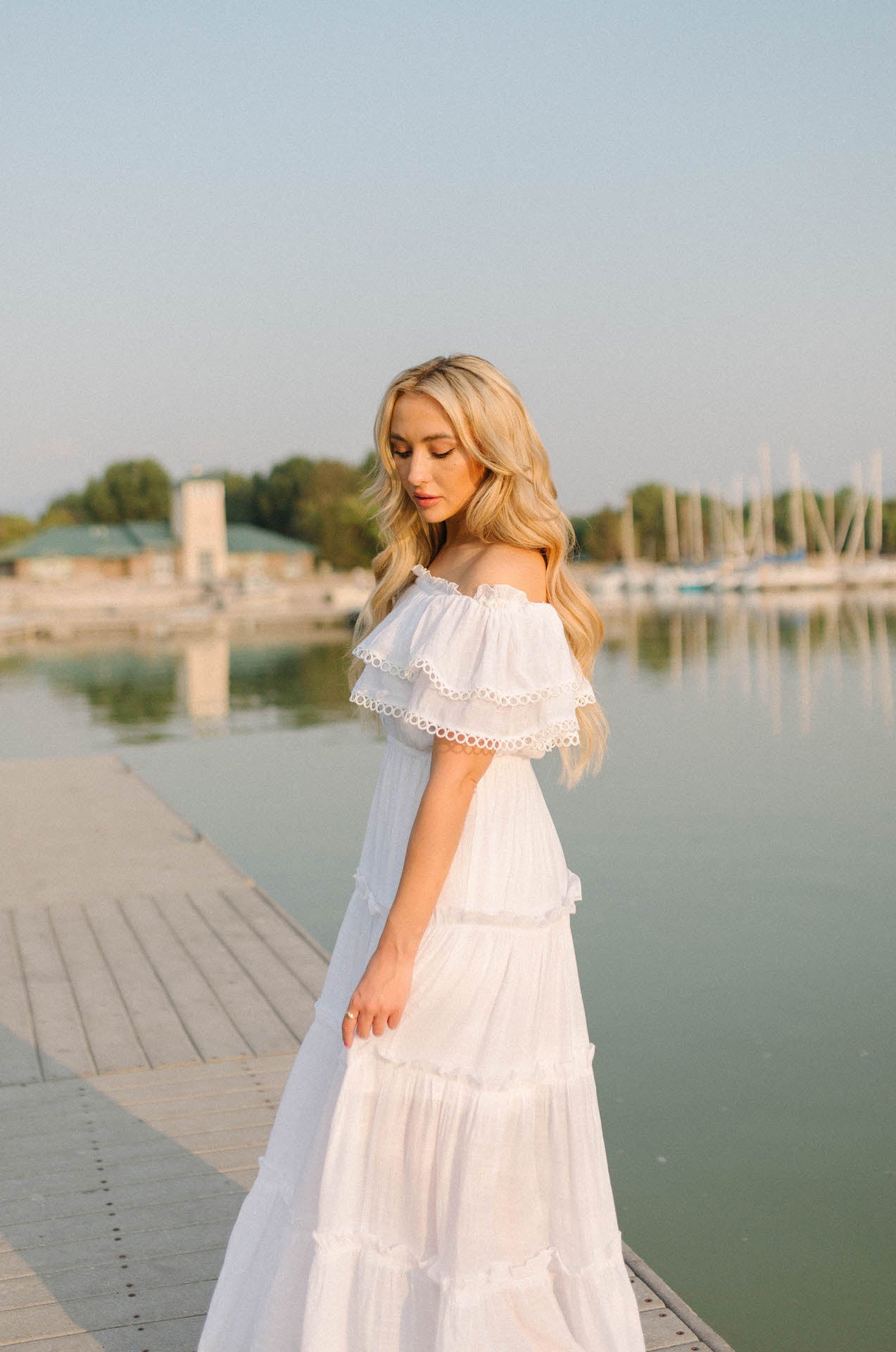 off the shoulder white maxi dress