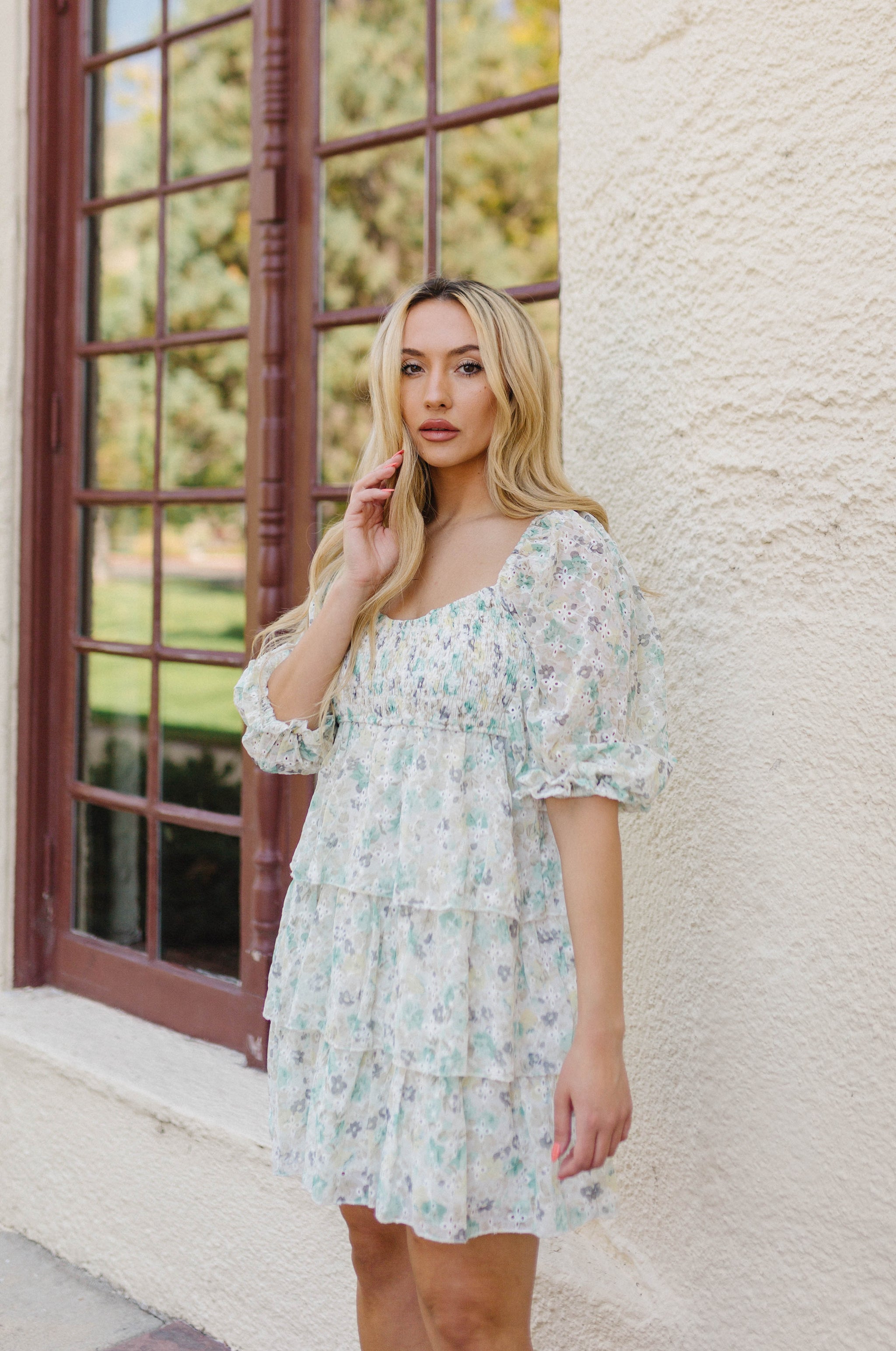 puff sleeve short dress Floral Tiered Puff Sleeve Mini Dress