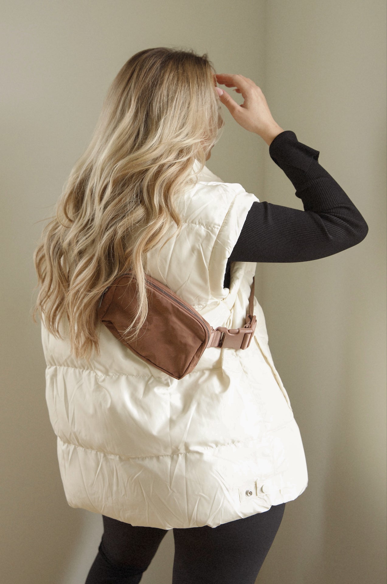 brown nylon crossbody belt bag