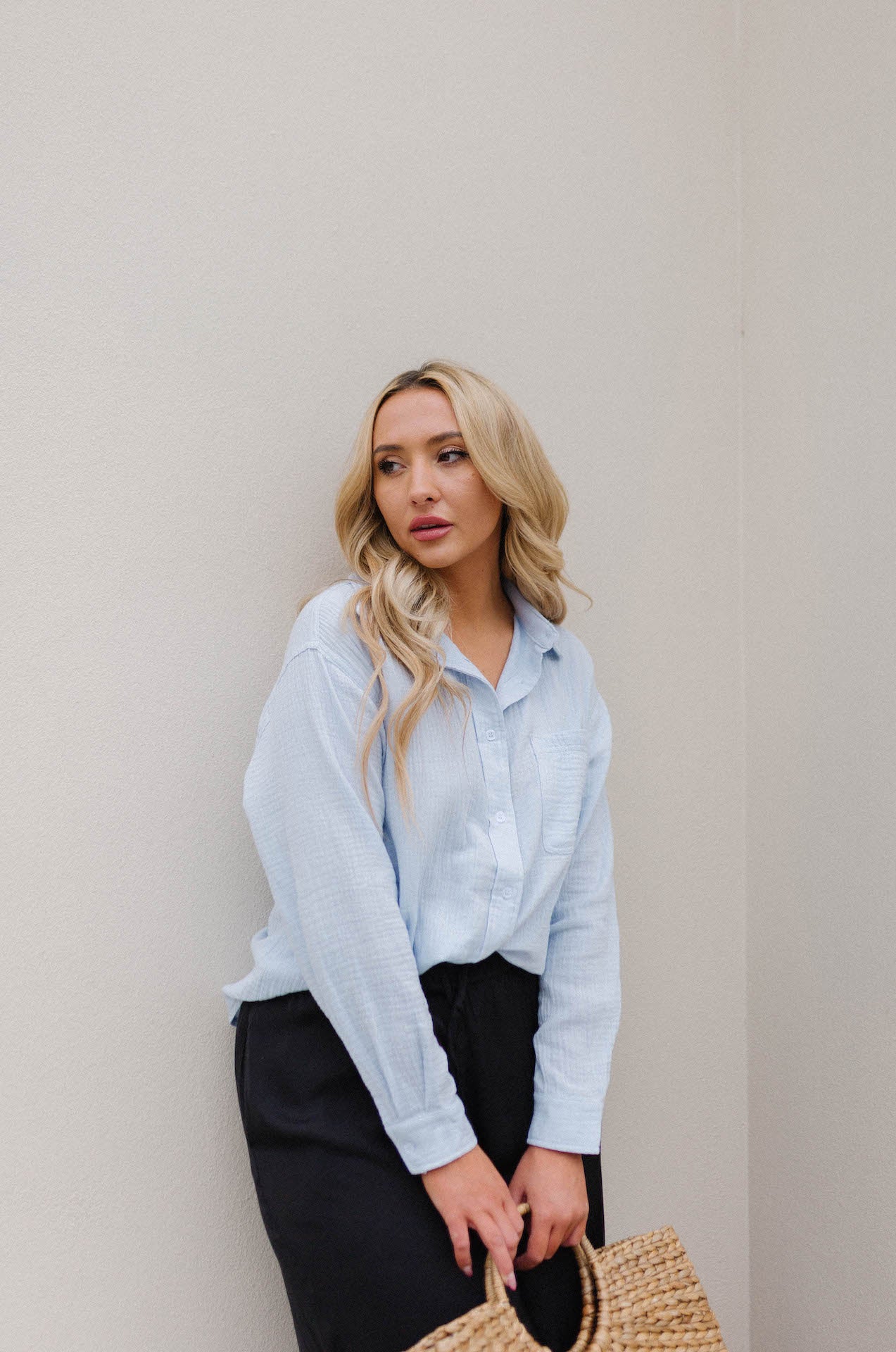 casual luxe cotton button down top